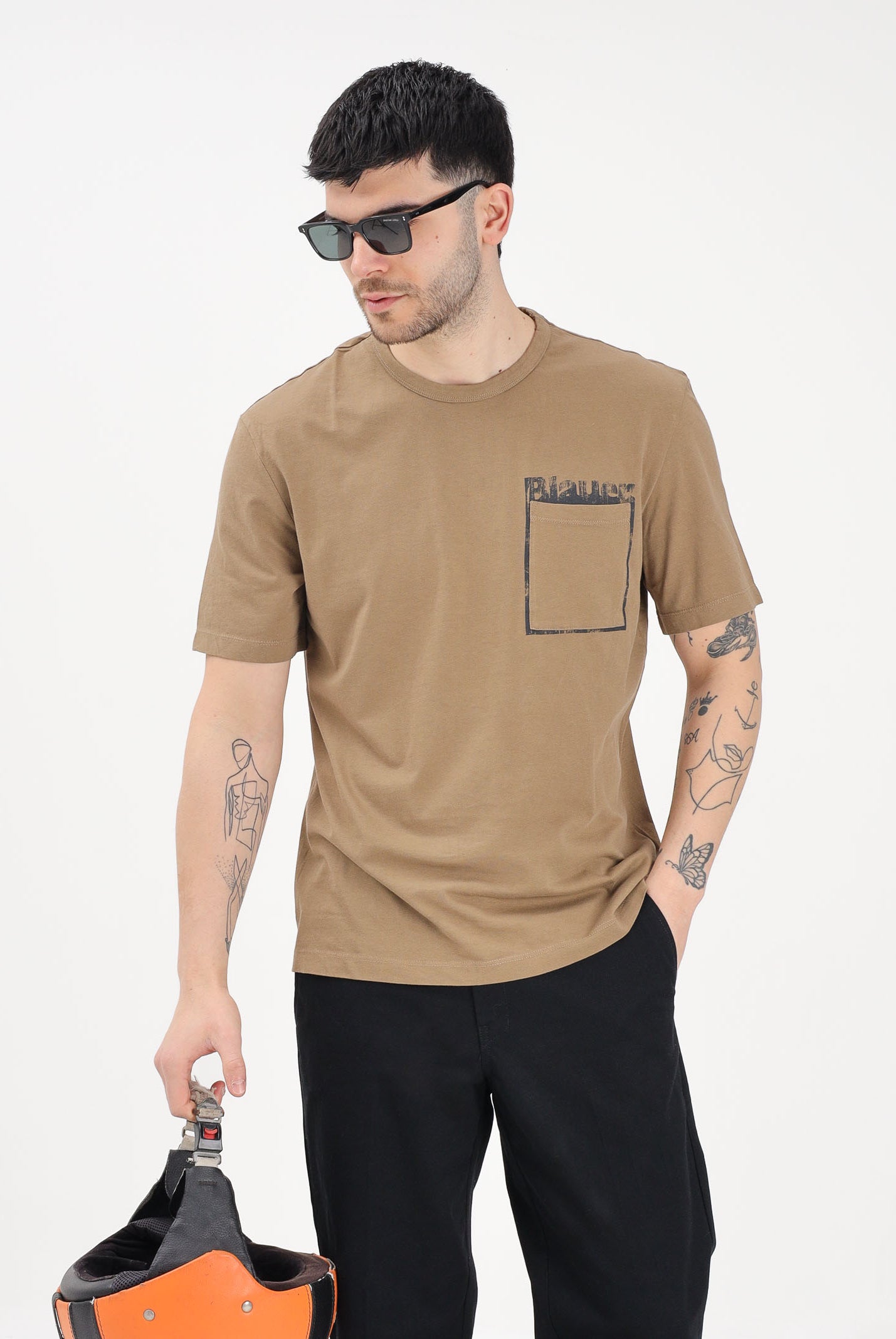 BLAUER T-shirt a manica corta marrone da uomo con stampa grafica 26SBLUH02069-007439 340 BLAUER
