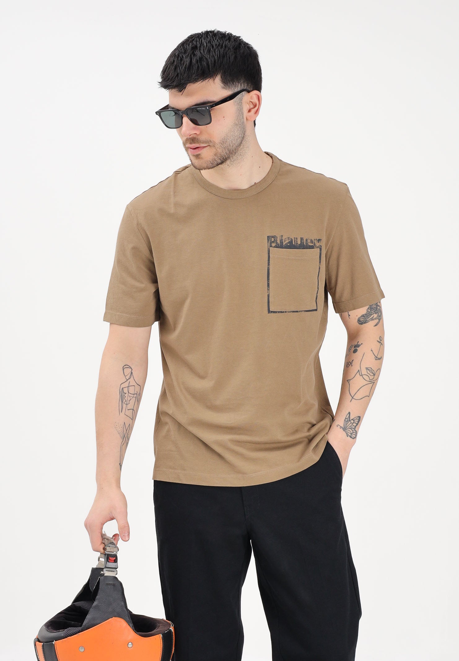 BLAUER T-shirt a manica corta marrone da uomo con stampa grafica 26SBLUH02069-007439 340 BLAUER