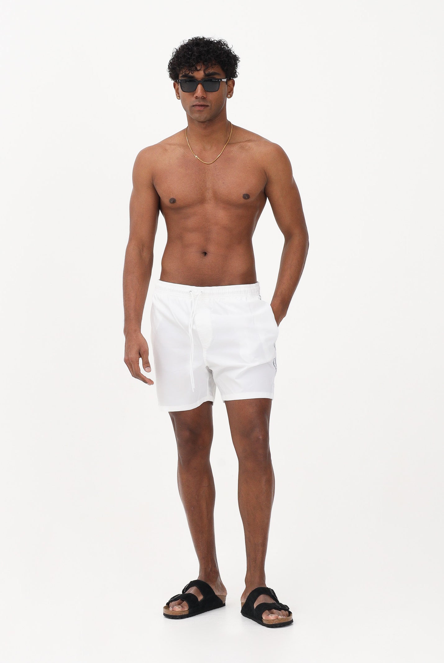 CALVIN KLEIN Shorts mare bianco da uomo arricchito da banda laterale con logo LV00N61002 100 CALVIN KLEIN
