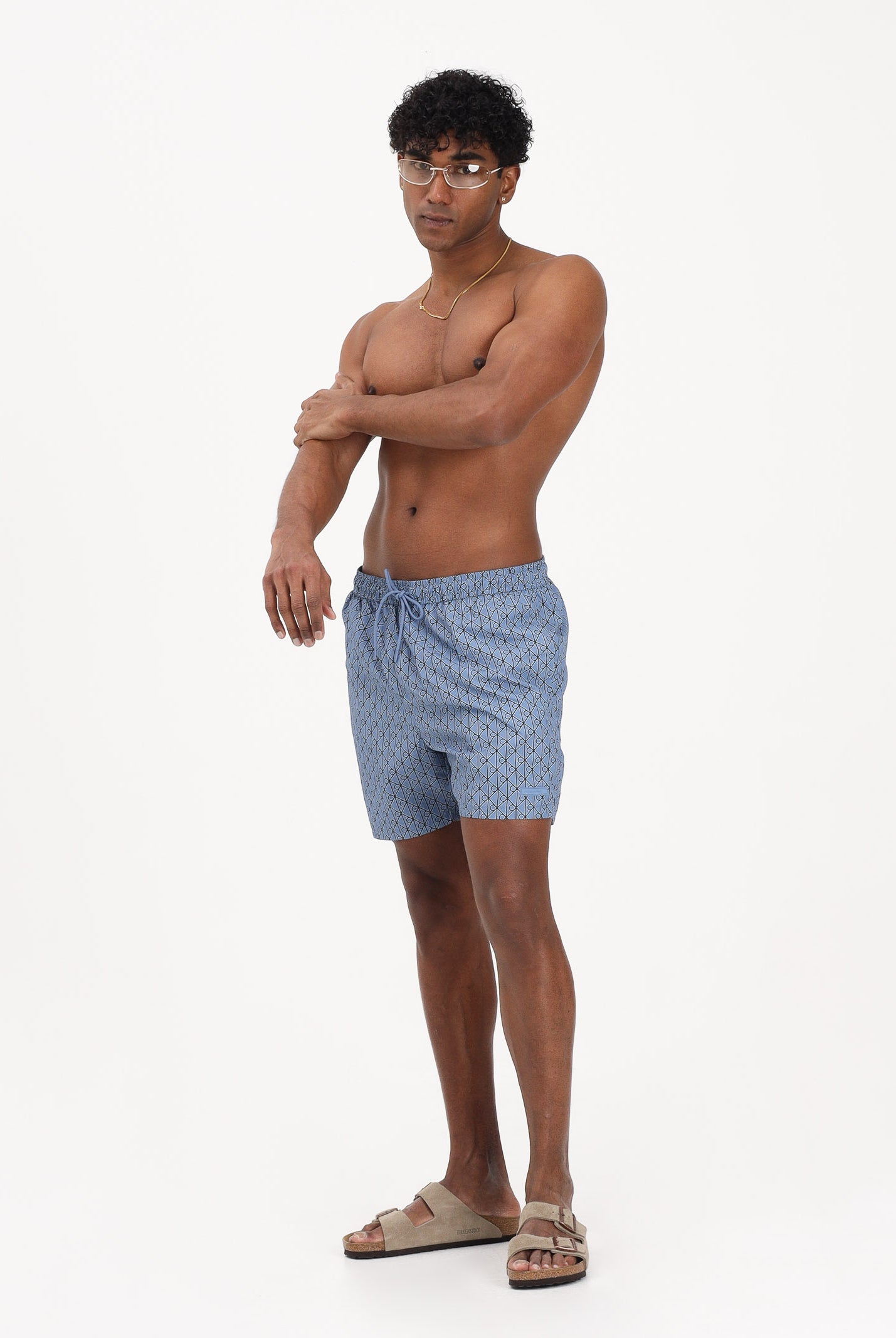 CALVIN KLEIN Shorts mare polvere da uomo con micro fantasia monogram LV00N61027 32W CALVIN KLEIN