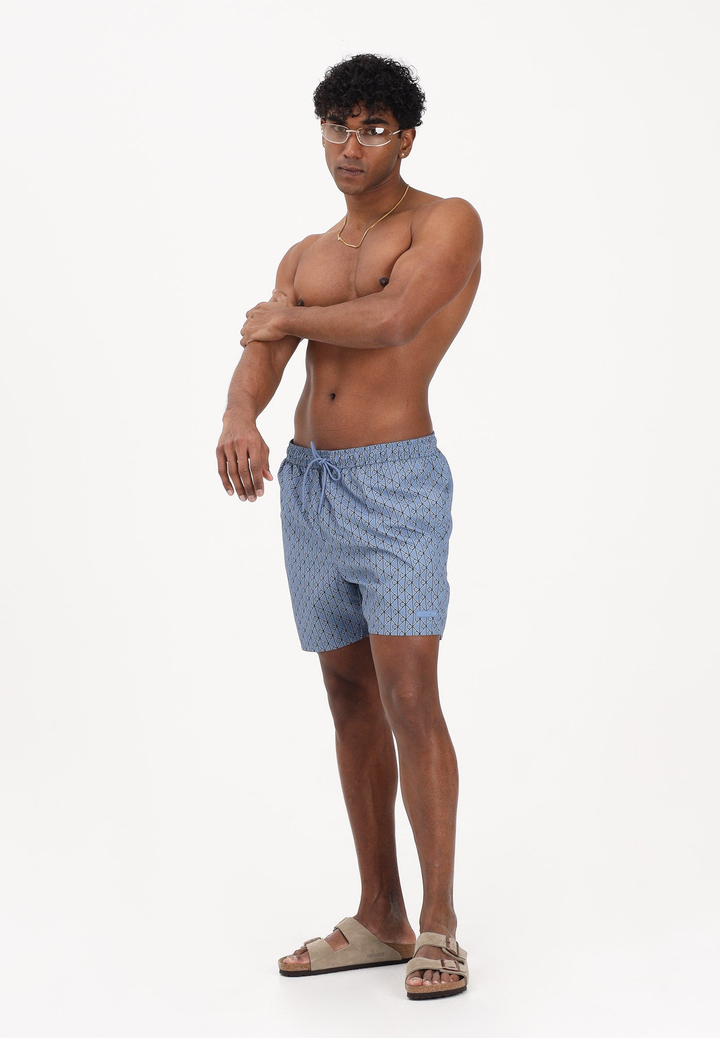 CALVIN KLEIN Shorts mare polvere da uomo con micro fantasia monogram LV00N61027 32W CALVIN KLEIN