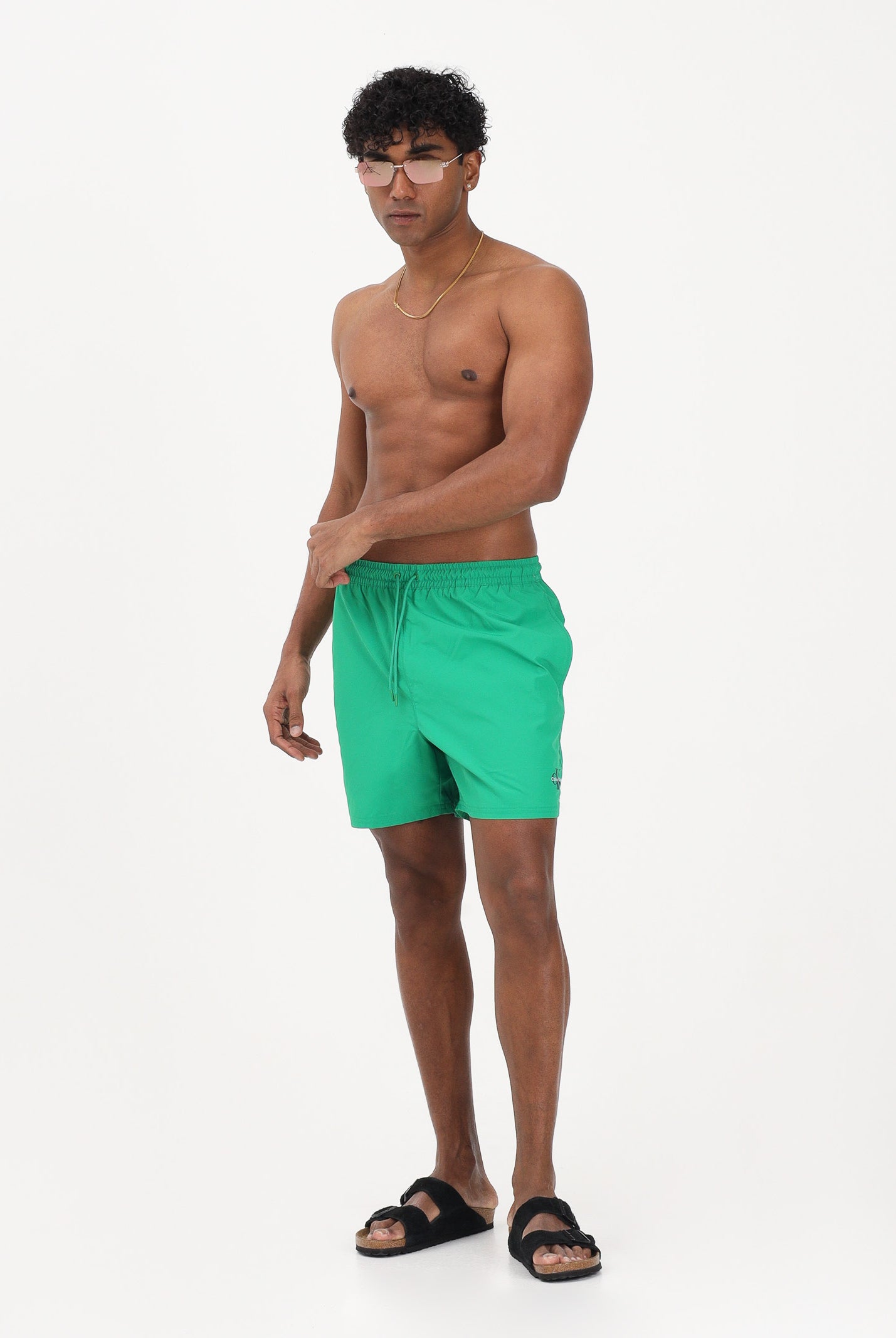 CALVIN KLEIN Shorts mare verde da uomo con logo LV00N61045 QCP CALVIN KLEIN