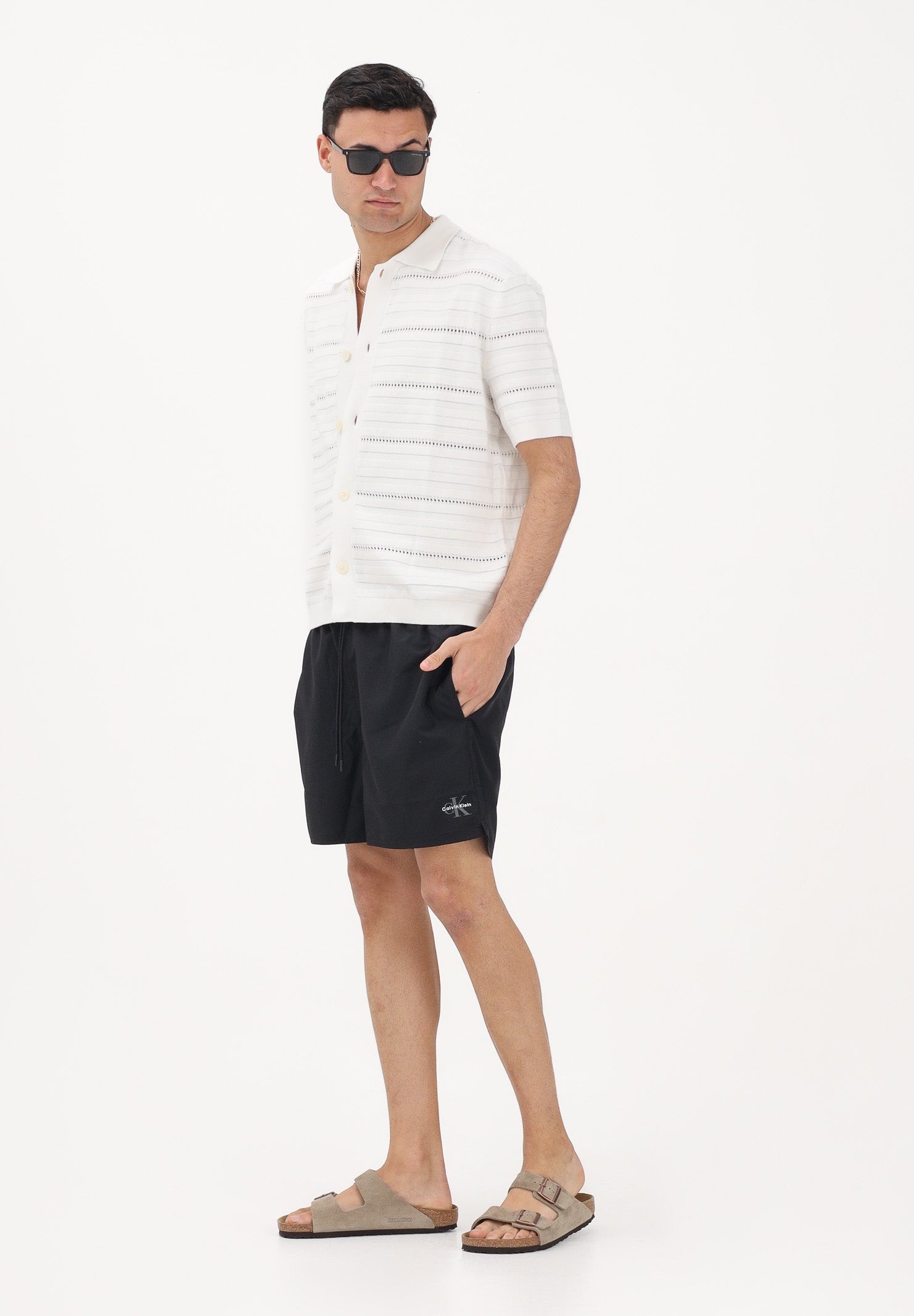CALVIN KLEIN Shorts mare nero da uomo con logo LV00N61045 UB1 CALVIN KLEIN