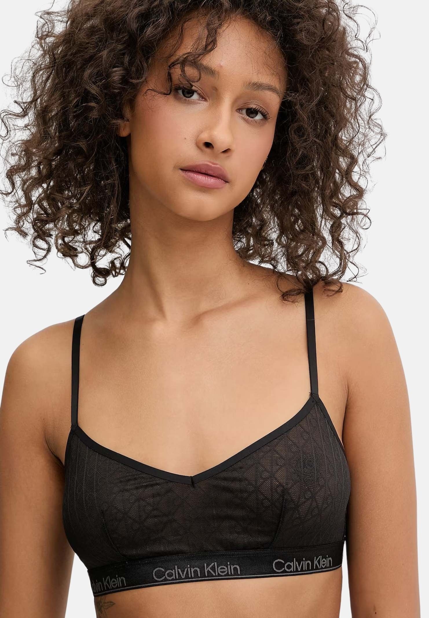 CALVIN KLEIN Bralette nera da donna semi-trasparente con logo LV00QF8871 UB1 CALVIN KLEIN