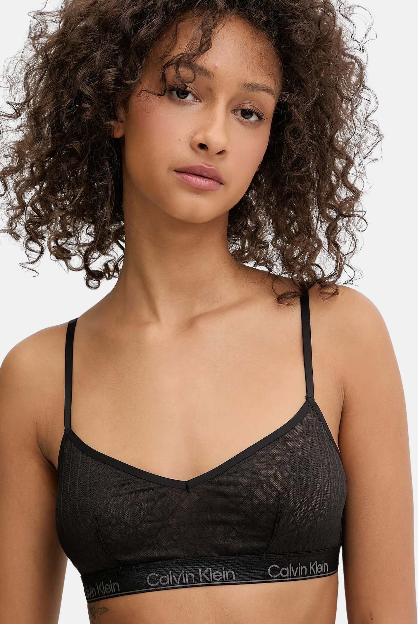 CALVIN KLEIN Bralette nera da donna semi-trasparente con logo LV00QF8871 UB1 CALVIN KLEIN