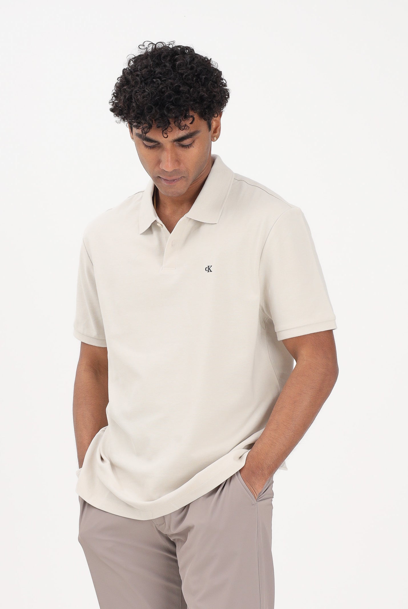 CALVIN KLEIN JEANS Polo a manica corta beige da uomo con logo LV040EM269 2JX CALVIN KLEIN JEANS