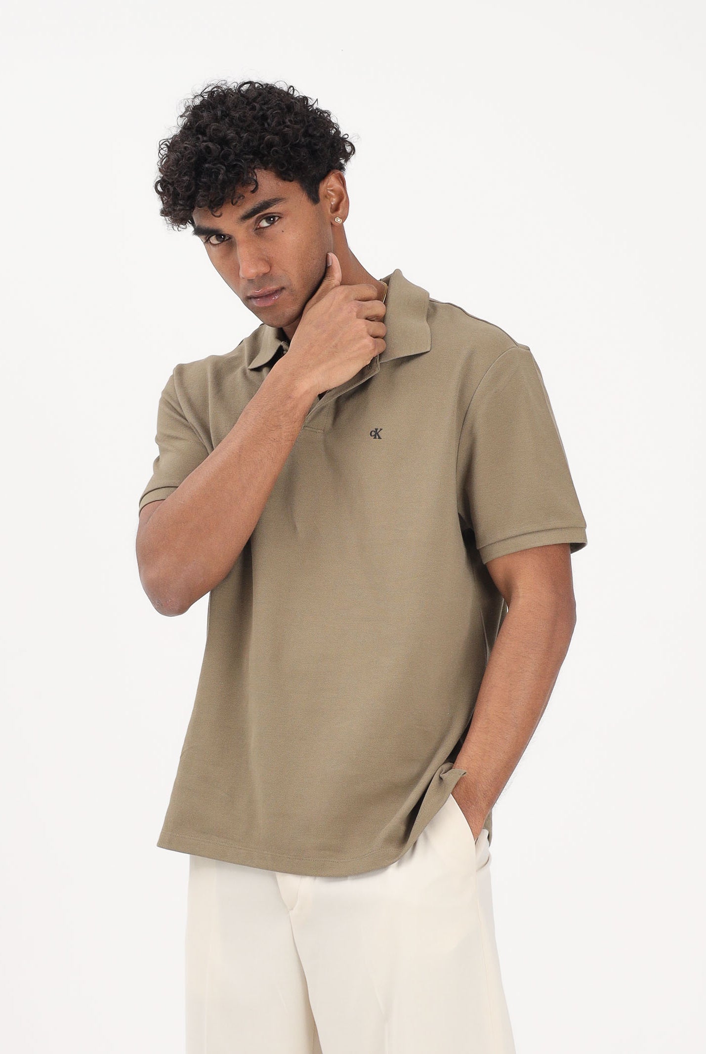 CALVIN KLEIN JEANS Polo a manica corta verde oliva da uomo con logo LV040EM269 VFB CALVIN KLEIN JEANS