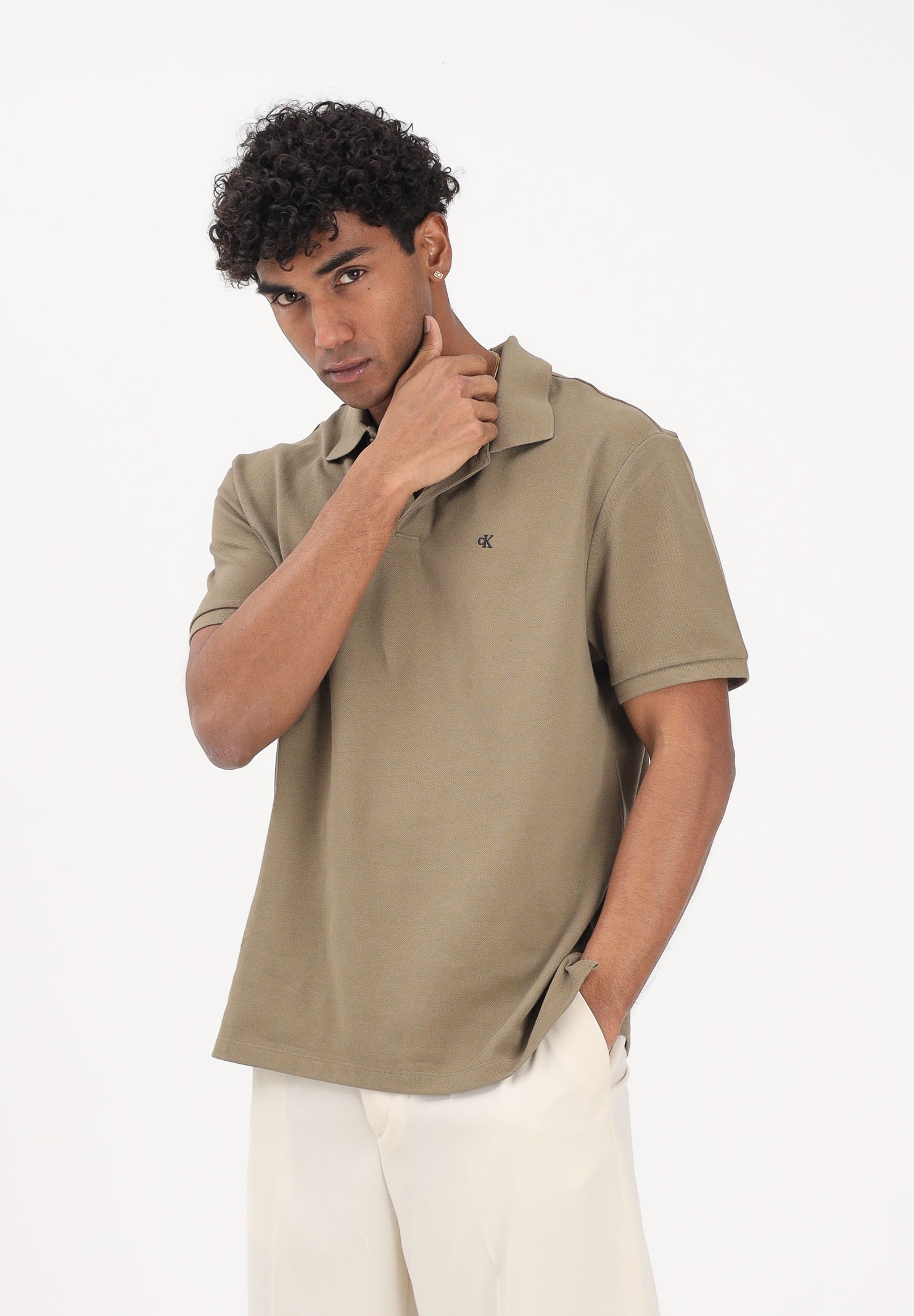 CALVIN KLEIN JEANS Polo a manica corta verde oliva da uomo con logo LV040EM269 VFB CALVIN KLEIN JEANS