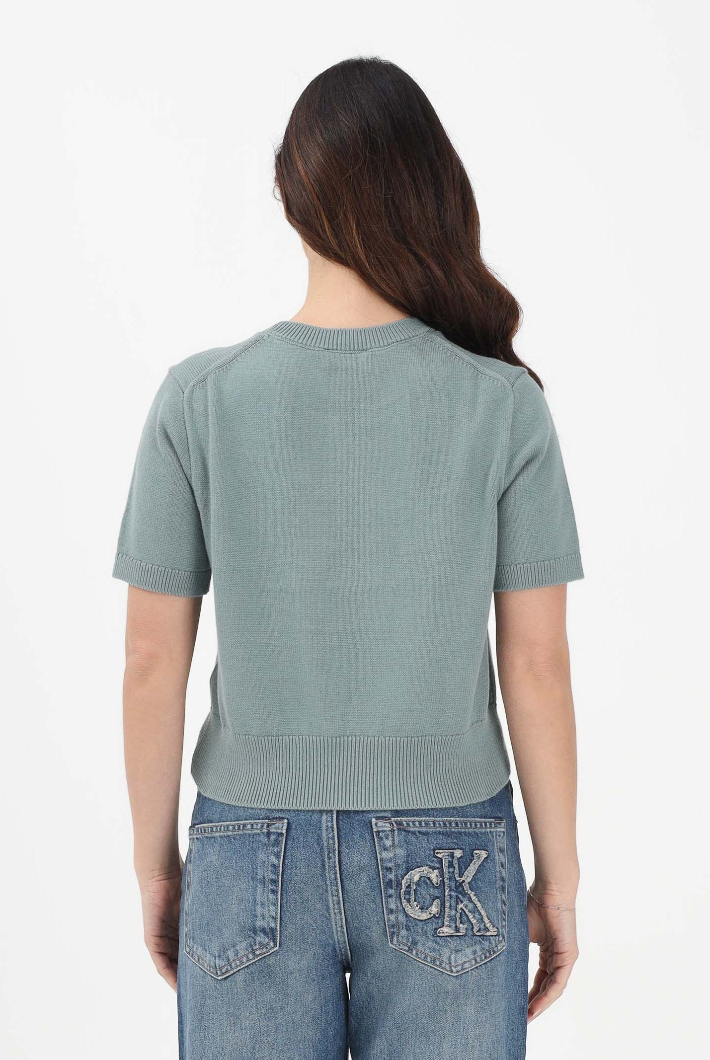 CALVIN KLEIN JEANS Maglia a manica corta verde salvia da donna con logo LV044E306GPNO . CALVIN KLEIN JEANS