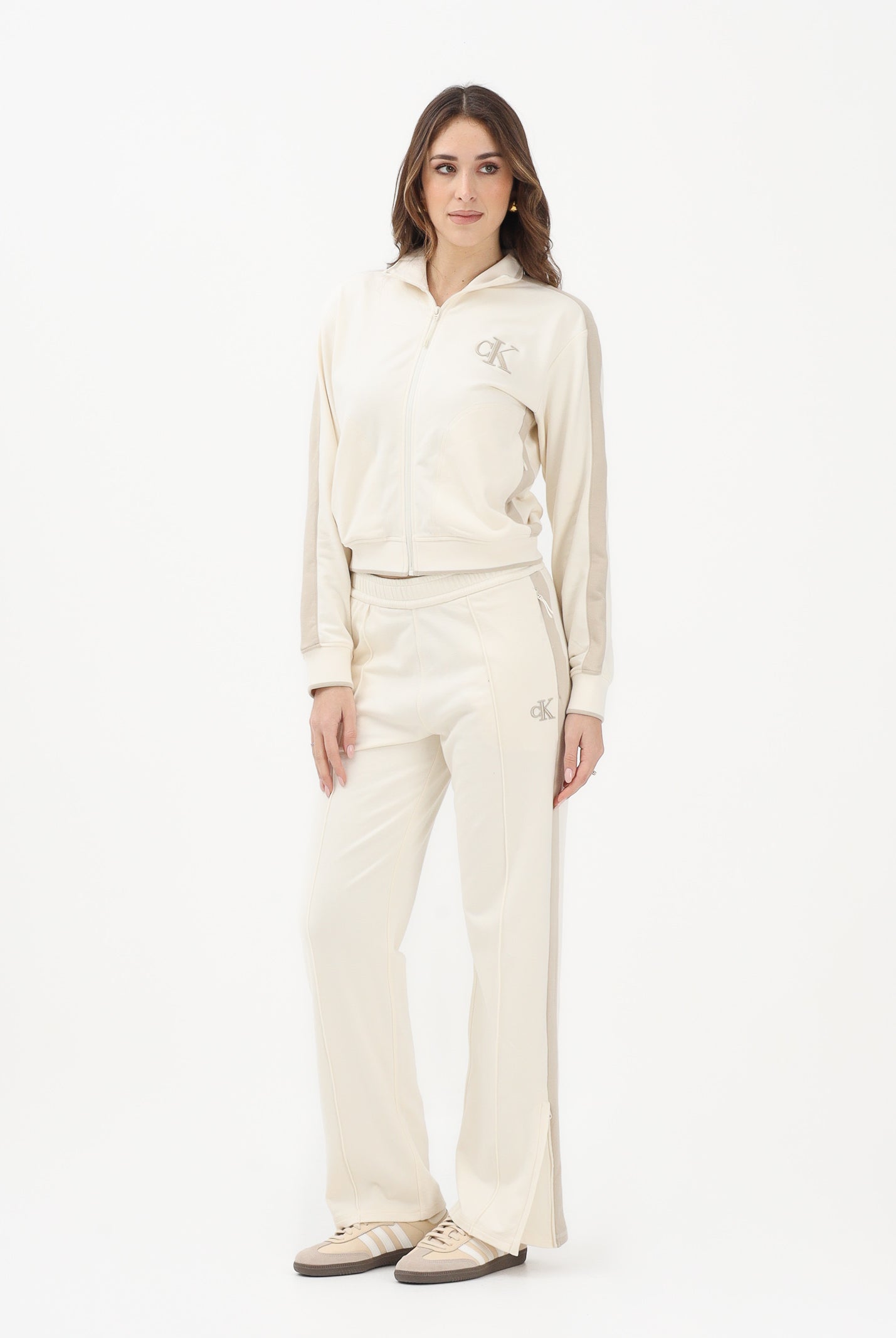 CALVIN KLEIN JEANS Pantalone sportivo beige da donna con logo LV047E225GYAC . CALVIN KLEIN JEANS