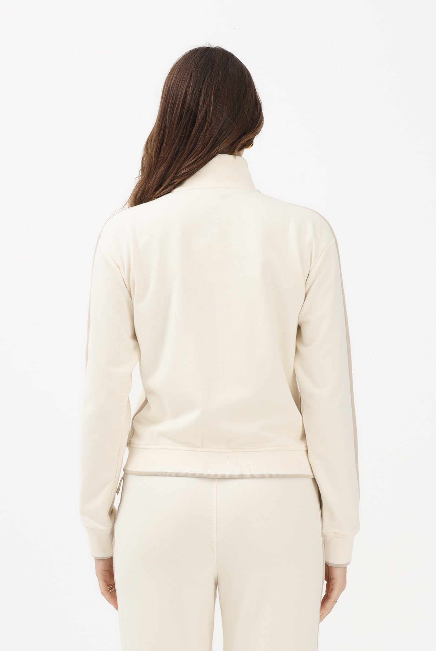 CALVIN KLEIN JEANS Felpa con zip beige da donna rifinita da logo e bande a contrasto LV047E226GYAC . CALVIN KLEIN JEANS