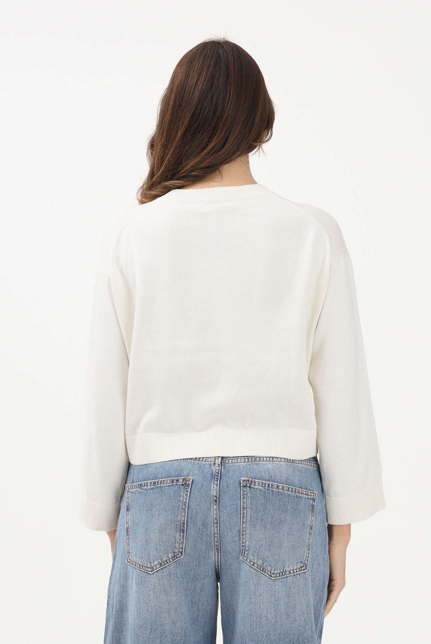 CALVIN KLEIN JEANS Maglioncino girocollo panna da donna con monogramma CK LV047E304GYAS . CALVIN KLEIN JEANS