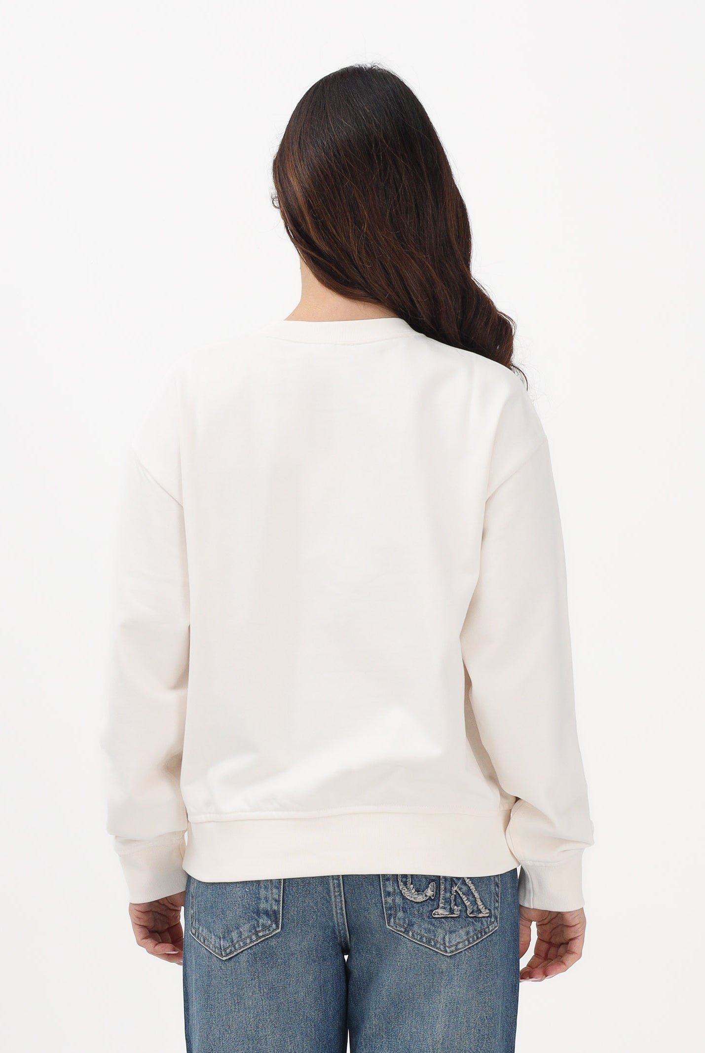 CALVIN KLEIN JEANS Felpa girocollo panna da donna con logo LV047E828GYBH . CALVIN KLEIN JEANS