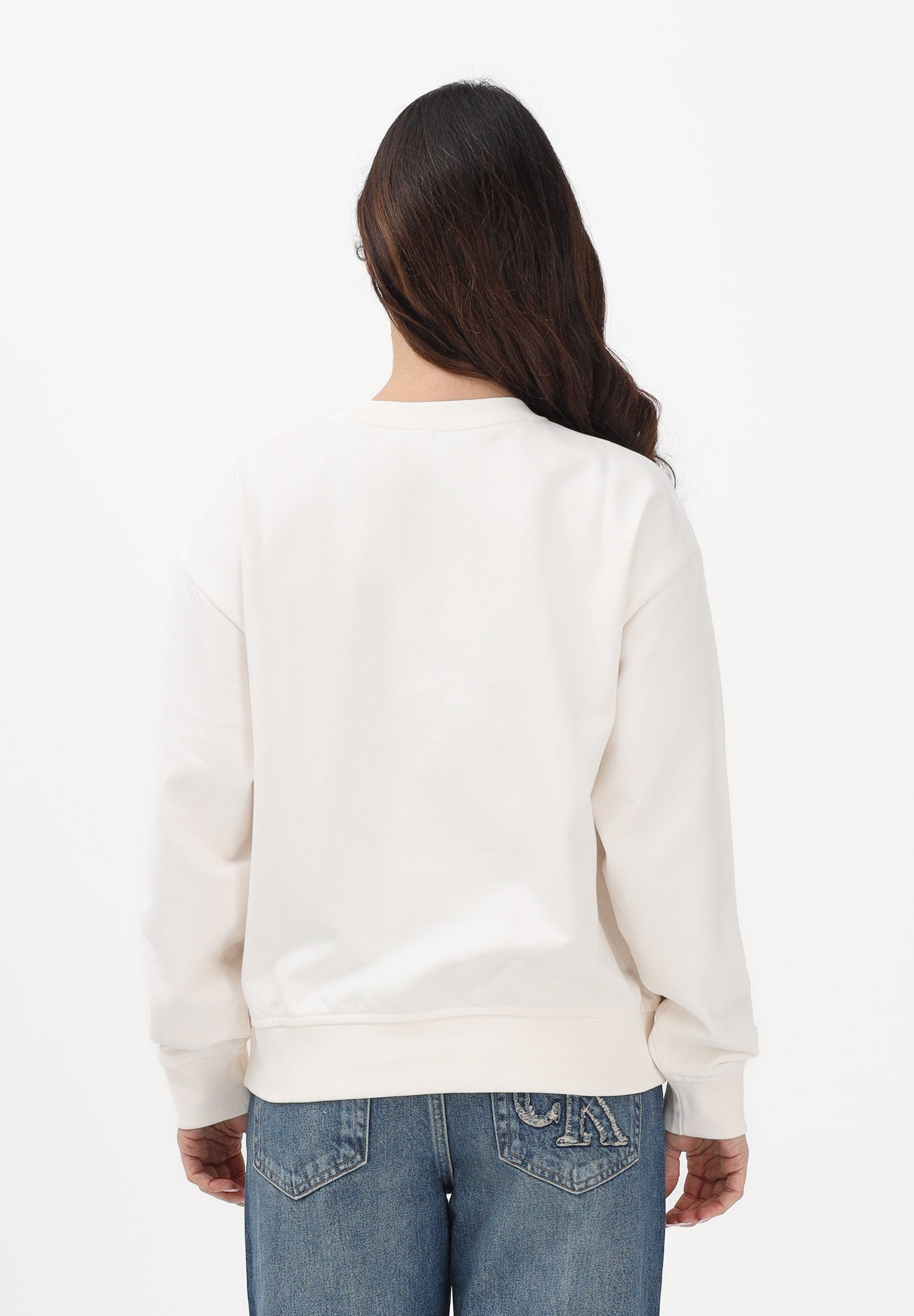 CALVIN KLEIN JEANS Felpa girocollo panna da donna con logo LV047E828GYBH . CALVIN KLEIN JEANS