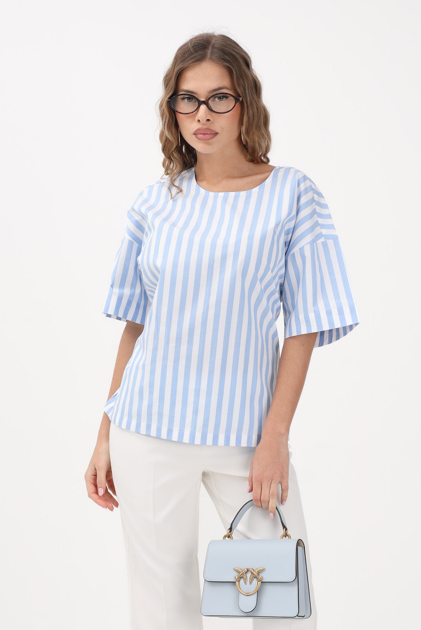 CALVIN KLEIN JEANS Blusa bianca e azzurra da donna con motivo a righe LV047F113G C32 CALVIN KLEIN JEANS