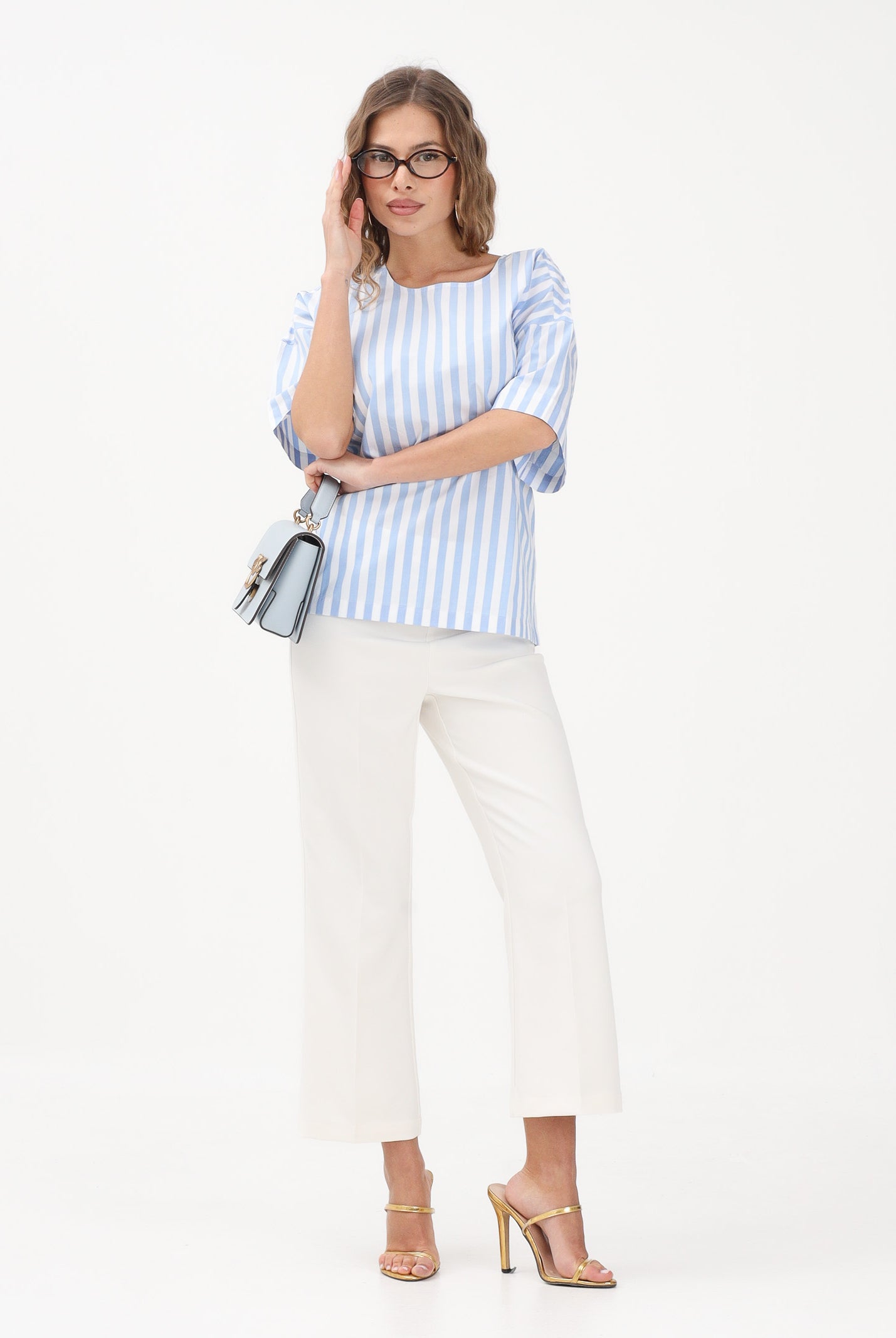CALVIN KLEIN JEANS Blusa bianca e azzurra da donna con motivo a righe LV047F113G C32 CALVIN KLEIN JEANS