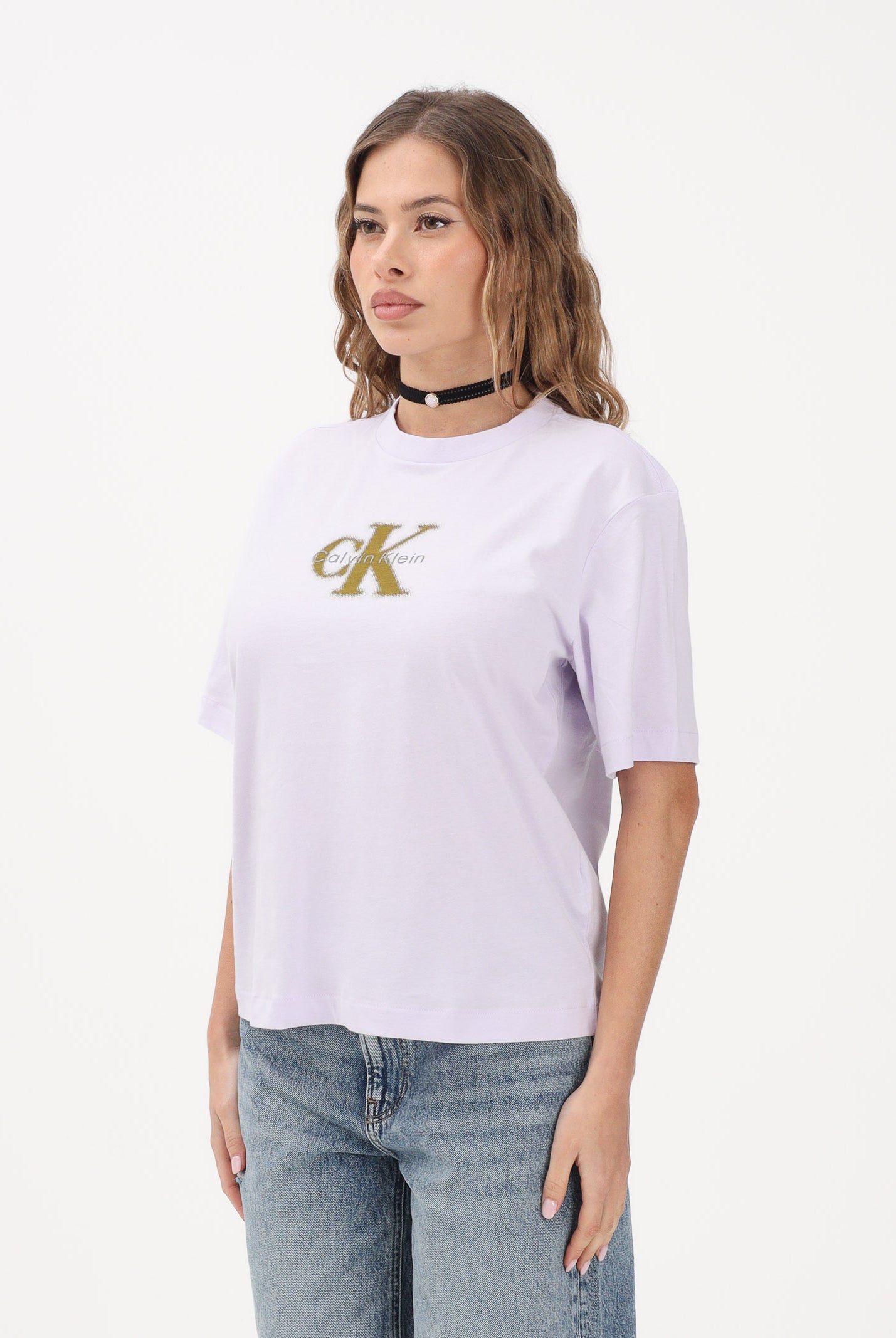 CALVIN KLEIN JEANS T-shirt a manica corta lilla da donna con logo LV047F800G 3OQ CALVIN KLEIN JEANS