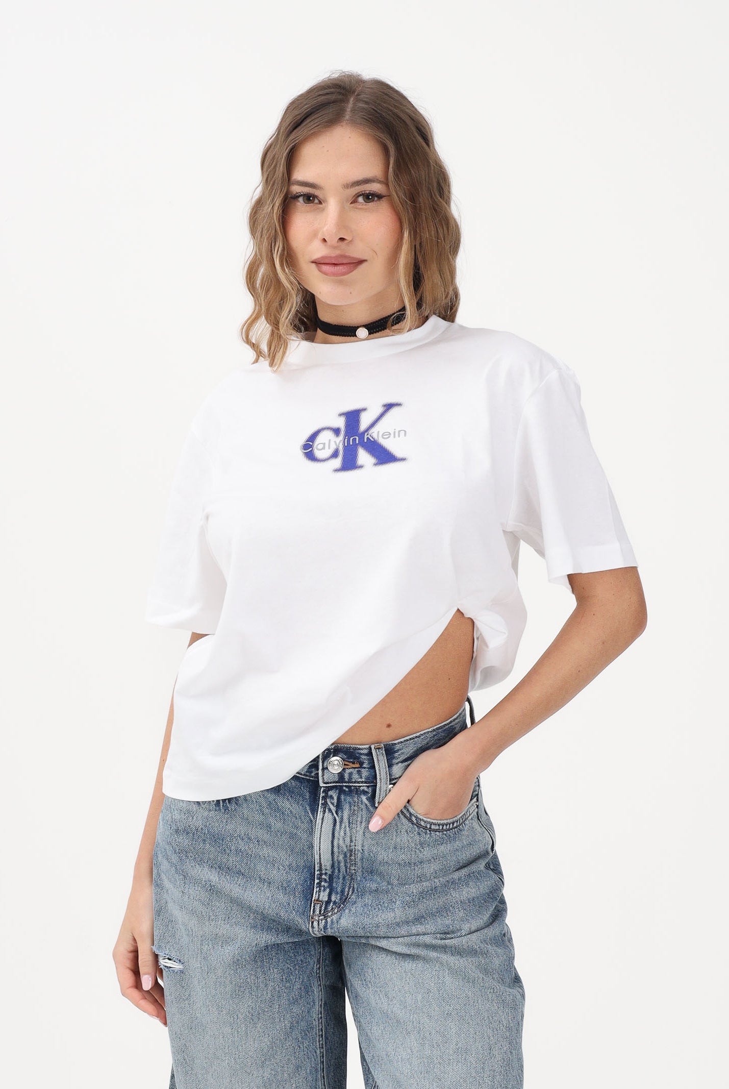 CALVIN KLEIN JEANS T-shirt a manica corta bianca da donna con logo LV047F800G YAF CALVIN KLEIN JEANS