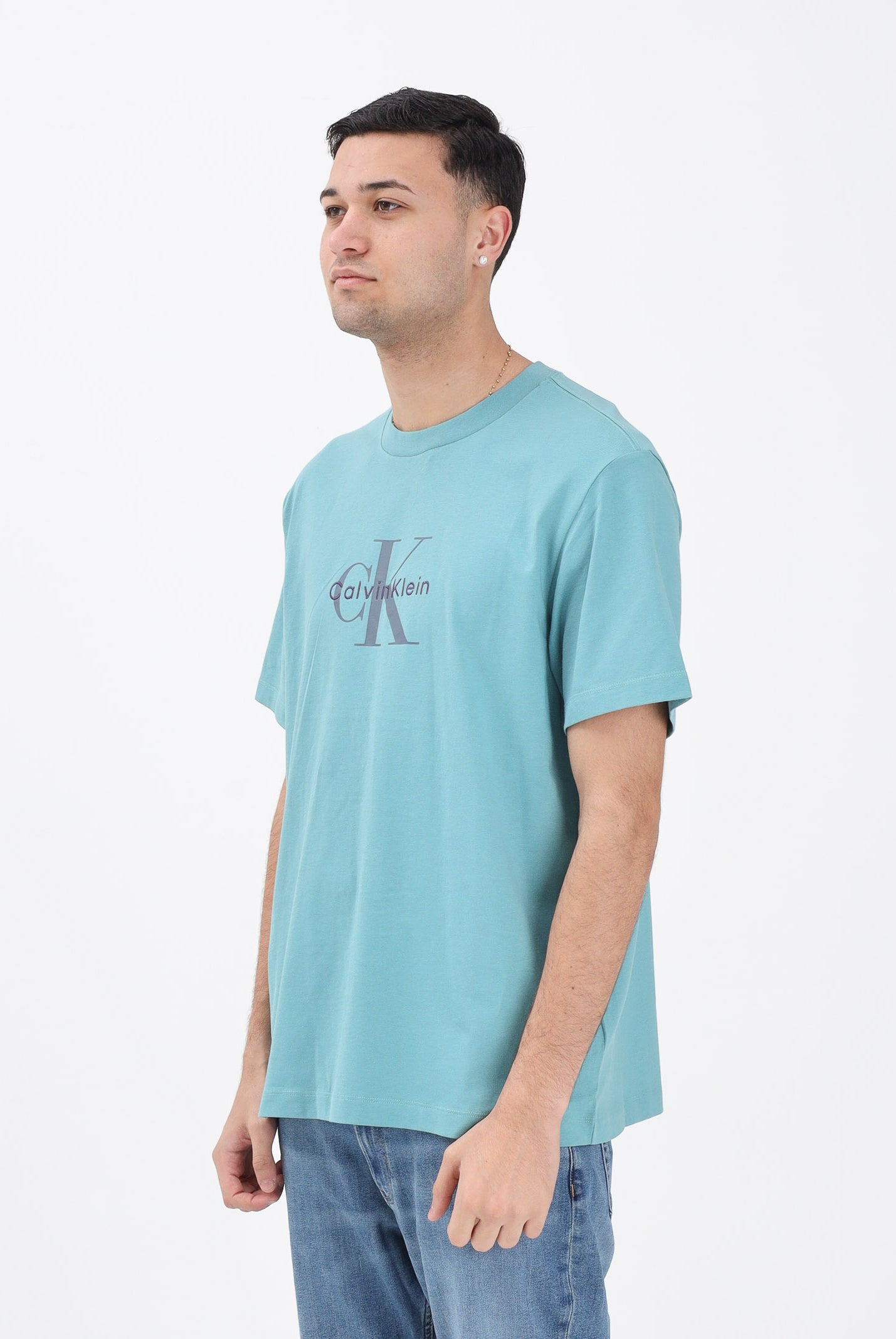 CALVIN KLEIN JEANS T-shirt a manica corta turchese da uomo con stampa logo LV04RB862G2IR . CALVIN KLEIN JEANS