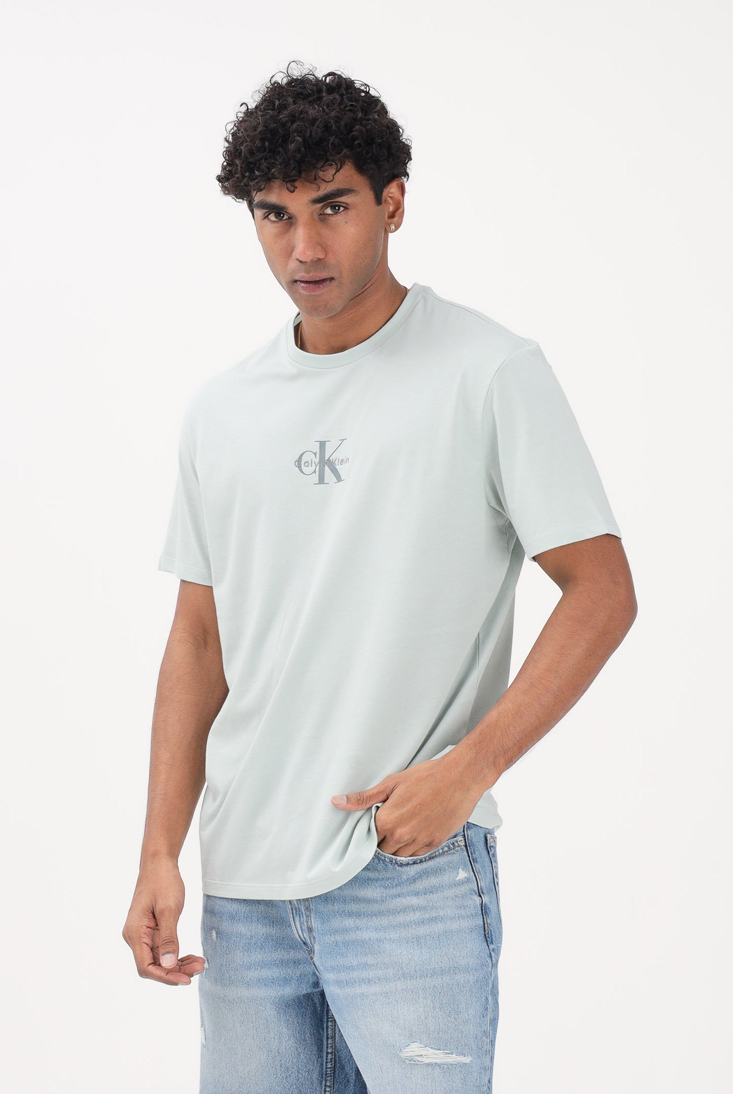 CALVIN KLEIN JEANS T-shirt a manica corta verde acqua da uomo con logo LV04RB866G 3Q0 CALVIN KLEIN JEANS