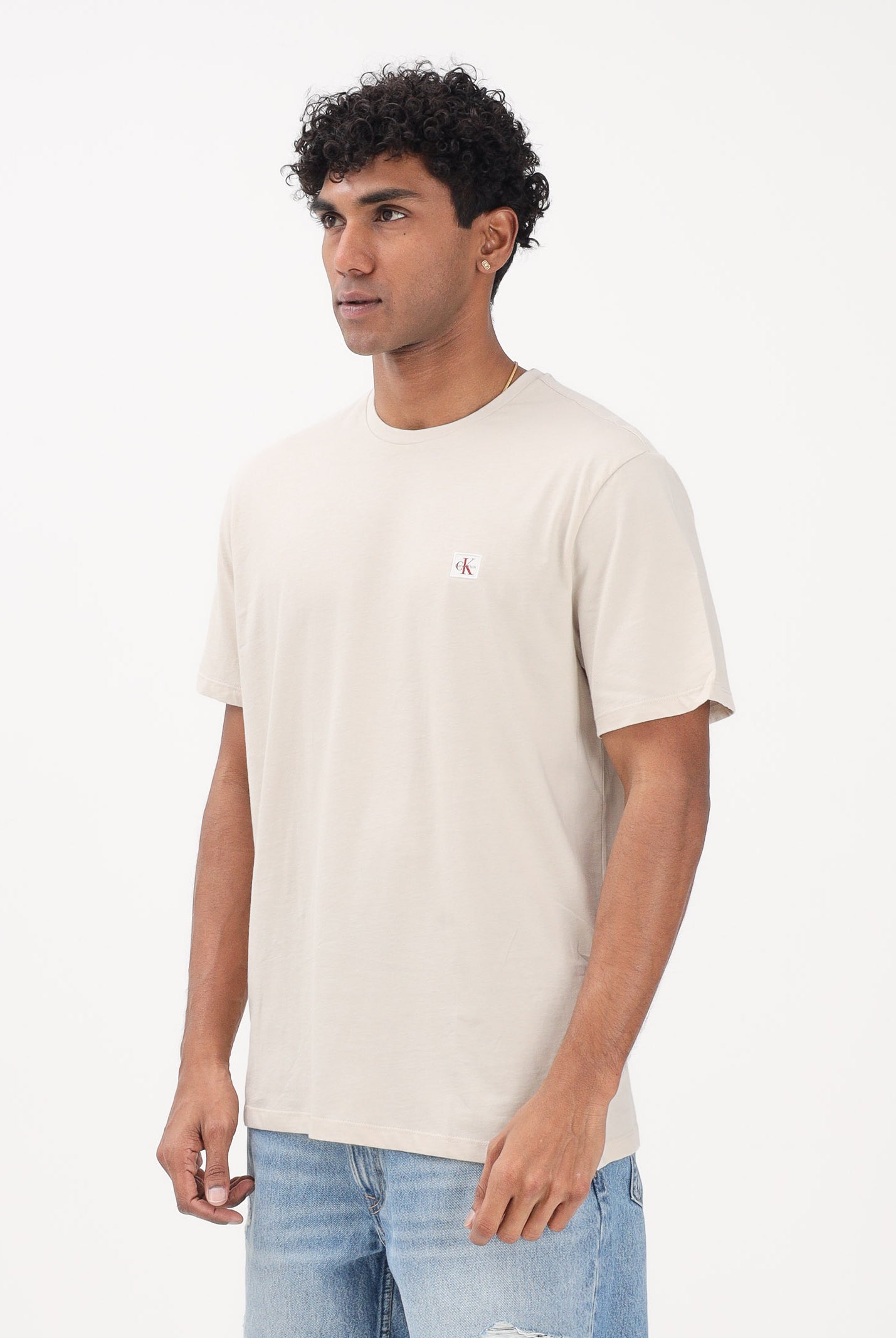 CALVIN KLEIN JEANS T-shirt a manica corta beige chiaro da uomo con stemma logo LV04RC272G 2JX CALVIN KLEIN JEANS