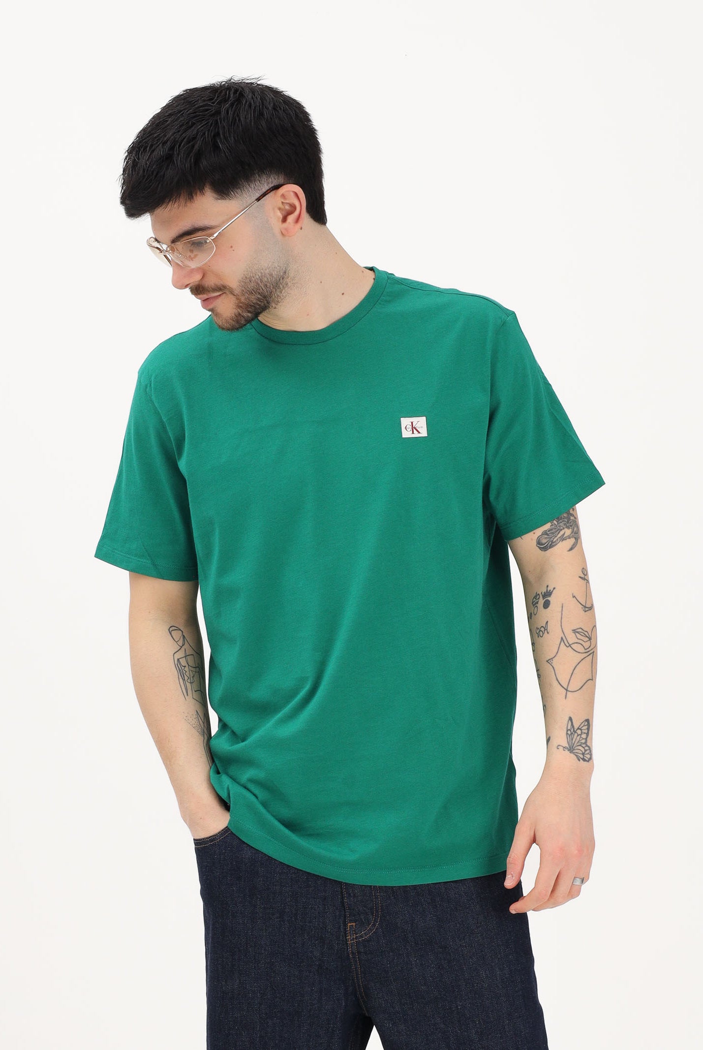 CALVIN KLEIN JEANS T-shirt a manica corta verde da uomo con stemma logo LV04RC272G L4G CALVIN KLEIN JEANS