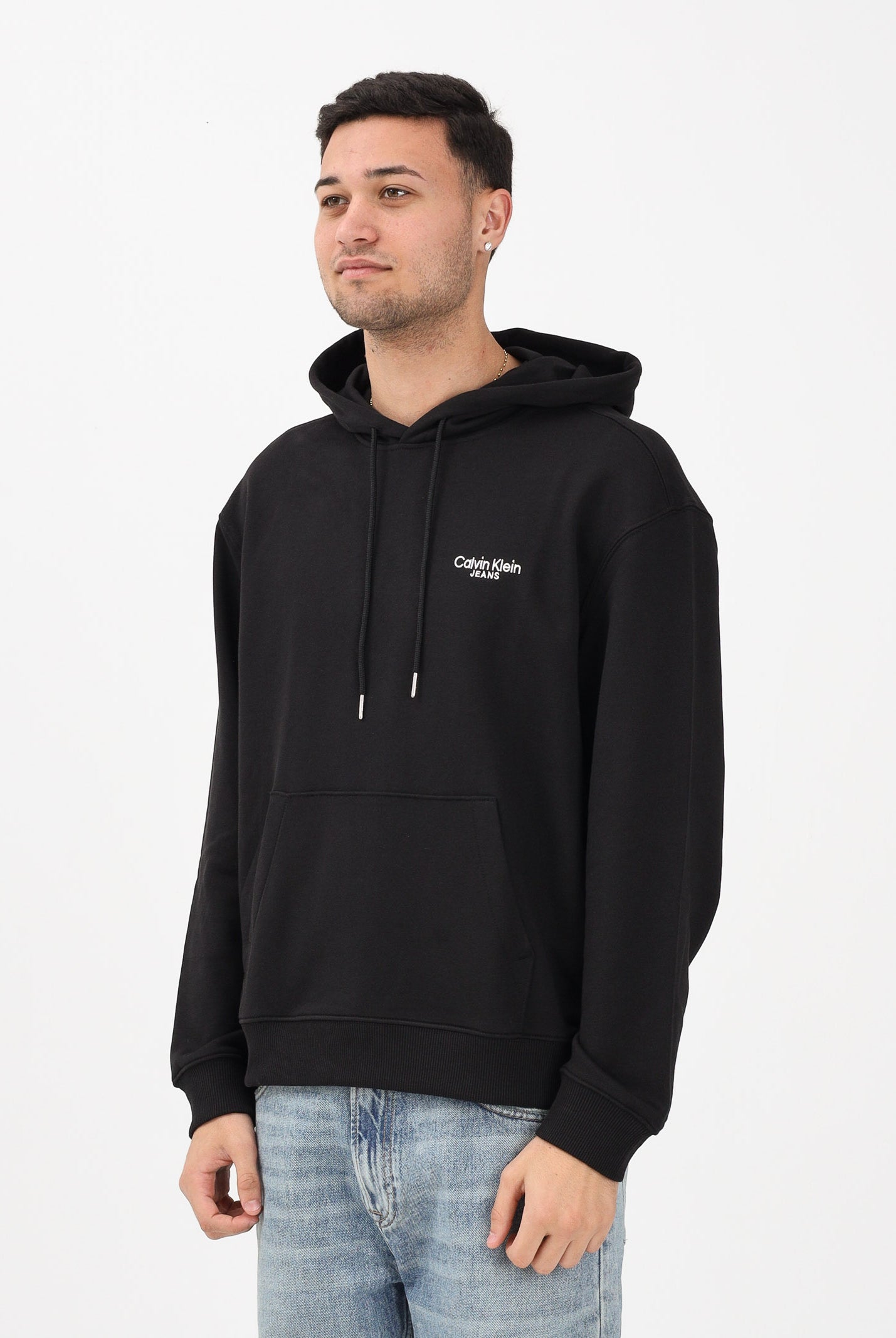 CALVIN KLEIN JEANS Felpa con cappuccio nera da uomo con stampa logo LV04RD002GUB1 . CALVIN KLEIN JEANS