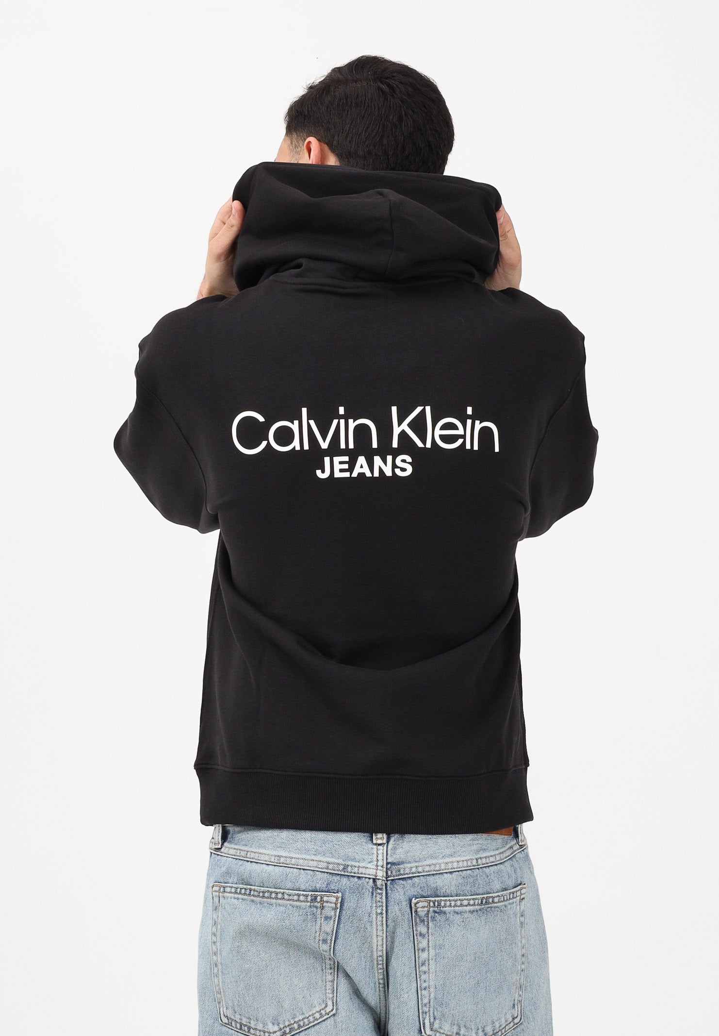 CALVIN KLEIN JEANS Felpa con cappuccio nera da uomo con stampa logo LV04RD002GUB1 . CALVIN KLEIN JEANS