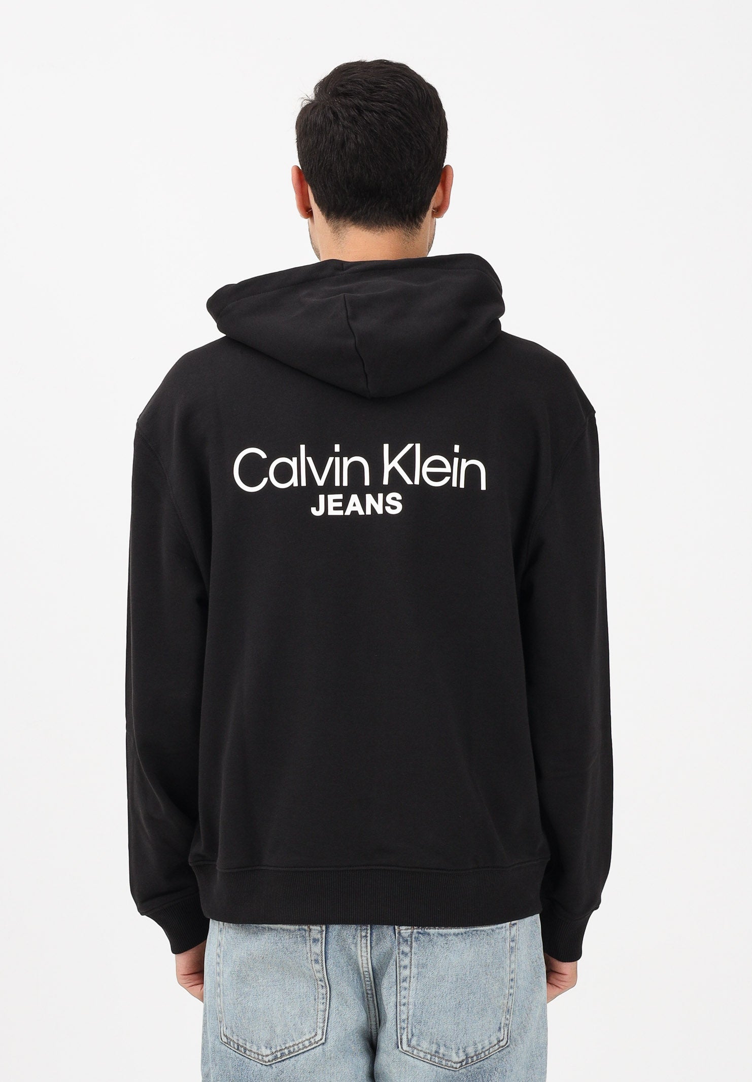 CALVIN KLEIN JEANS Felpa con cappuccio nera da uomo con stampa logo LV04RD002GUB1 . CALVIN KLEIN JEANS