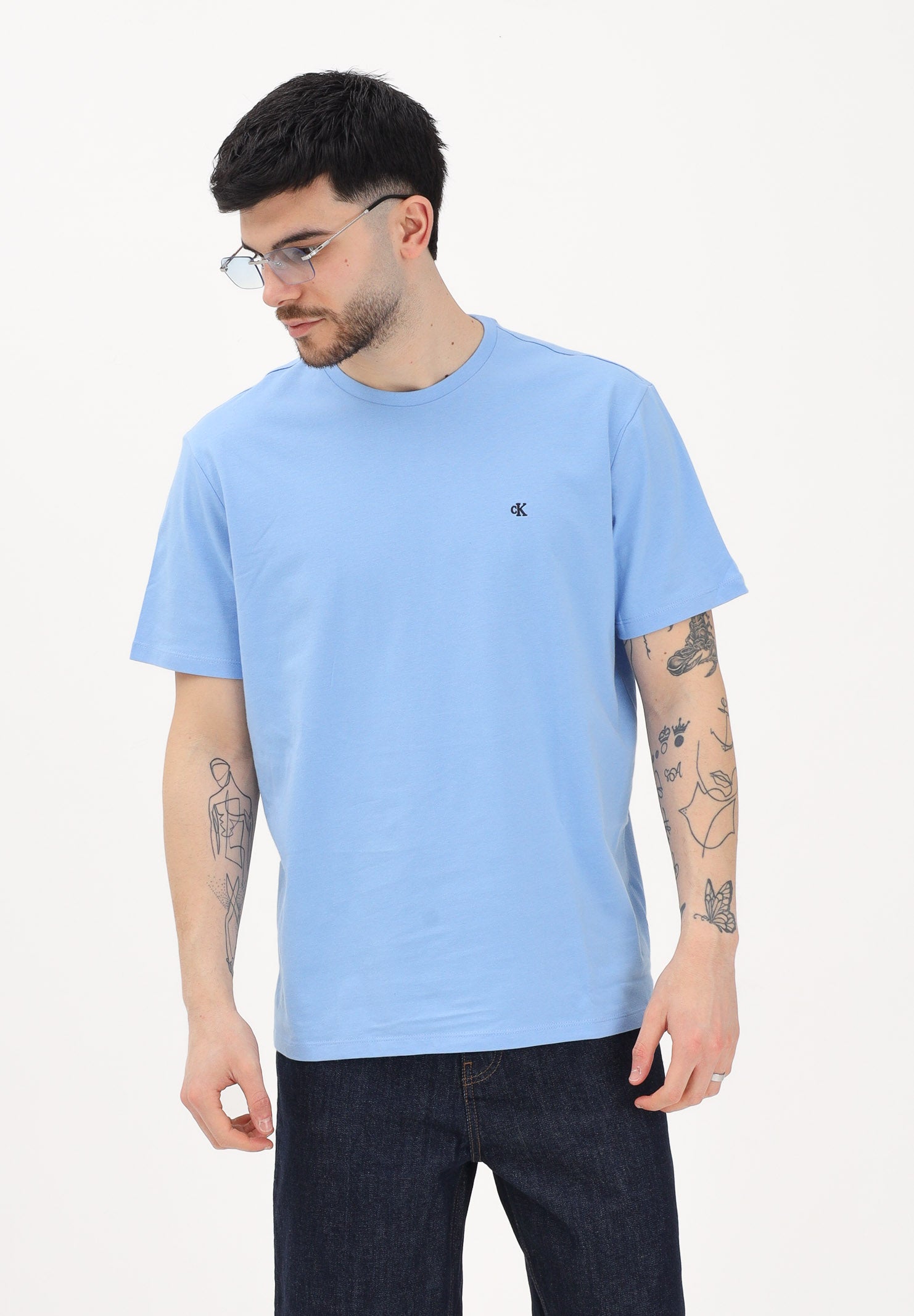 CALVIN KLEIN JEANS T-shirt a manica corta celeste da uomo con logo LV04RD254G C32 CALVIN KLEIN JEANS