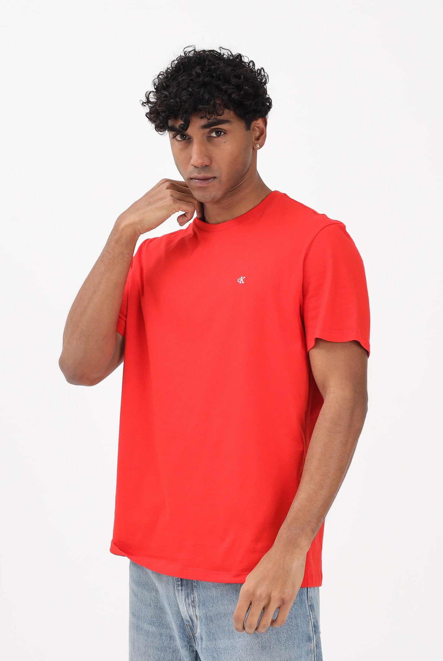 CALVIN KLEIN JEANS T-shirt a manica corta rossa da uomo con ricamo CK LV04RD254GVMT . CALVIN KLEIN JEANS