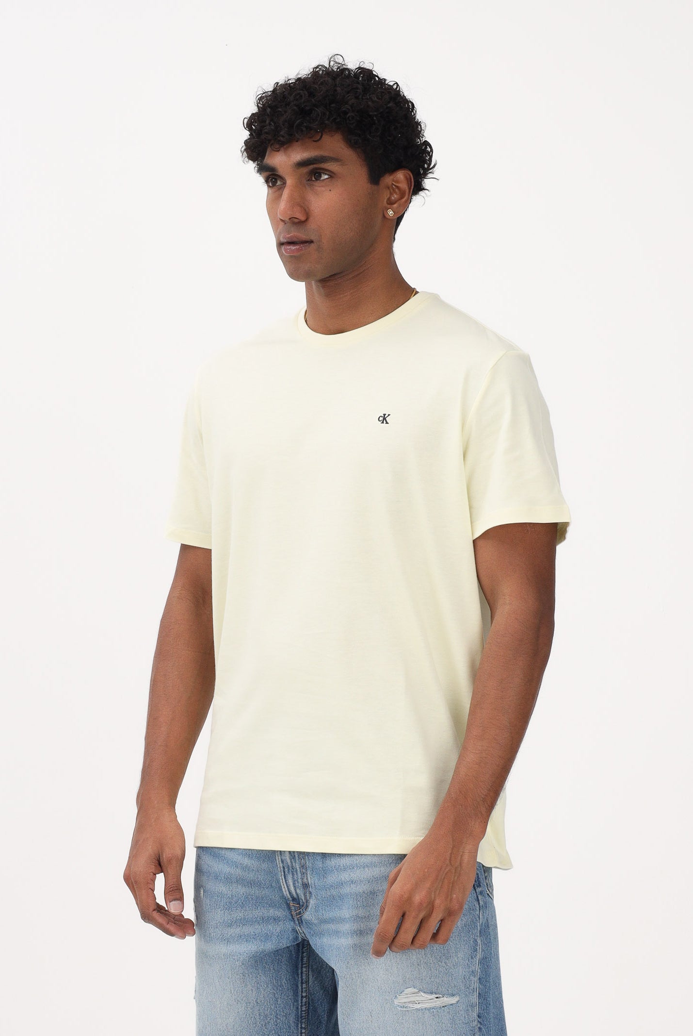 CALVIN KLEIN JEANS T-shirt a manica corta giallo chiaro da uomo con ricamo CK LV04RD254G ZRK CALVIN KLEIN JEANS