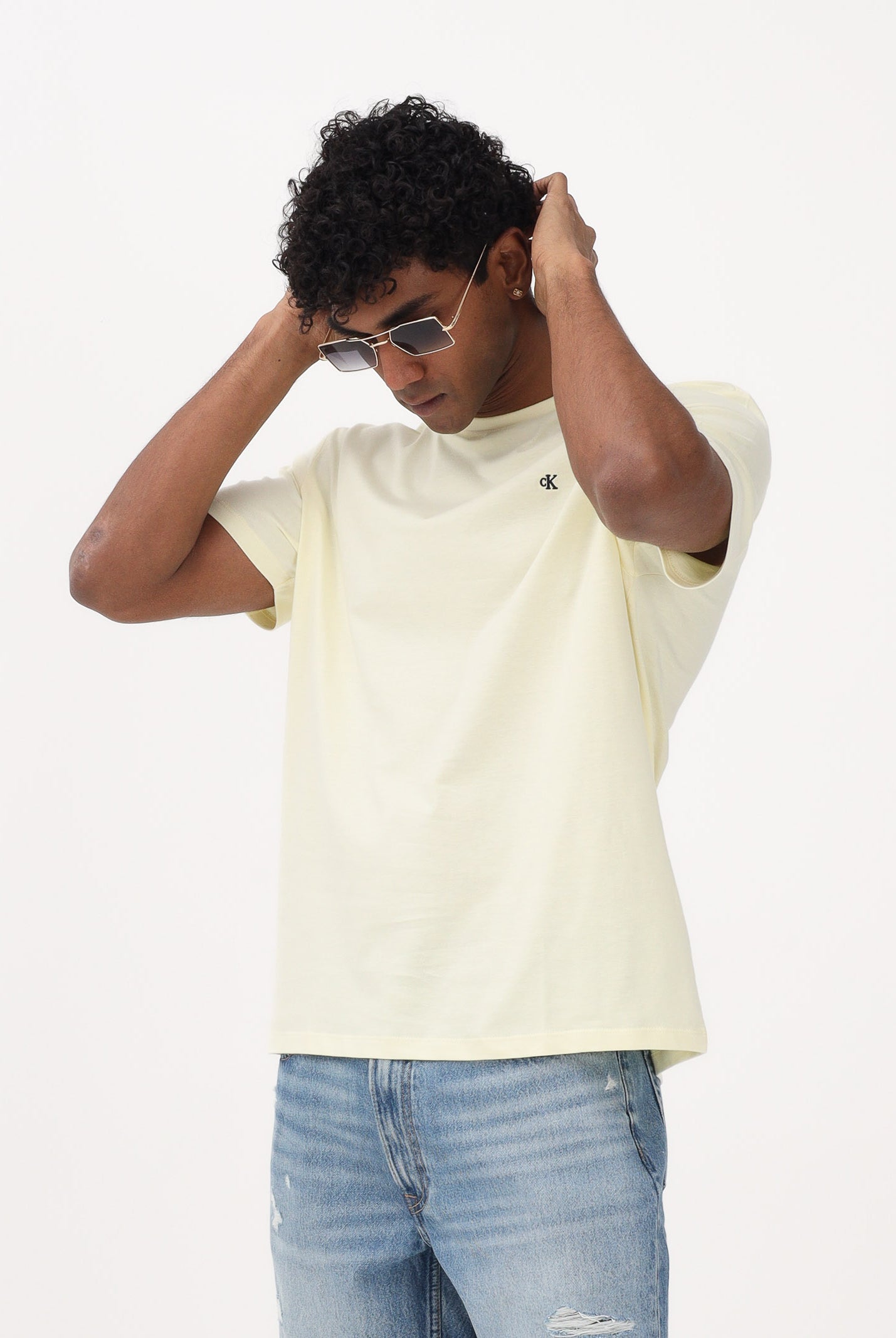CALVIN KLEIN JEANS T-shirt a manica corta giallo chiaro da uomo con ricamo CK LV04RD254G ZRK CALVIN KLEIN JEANS