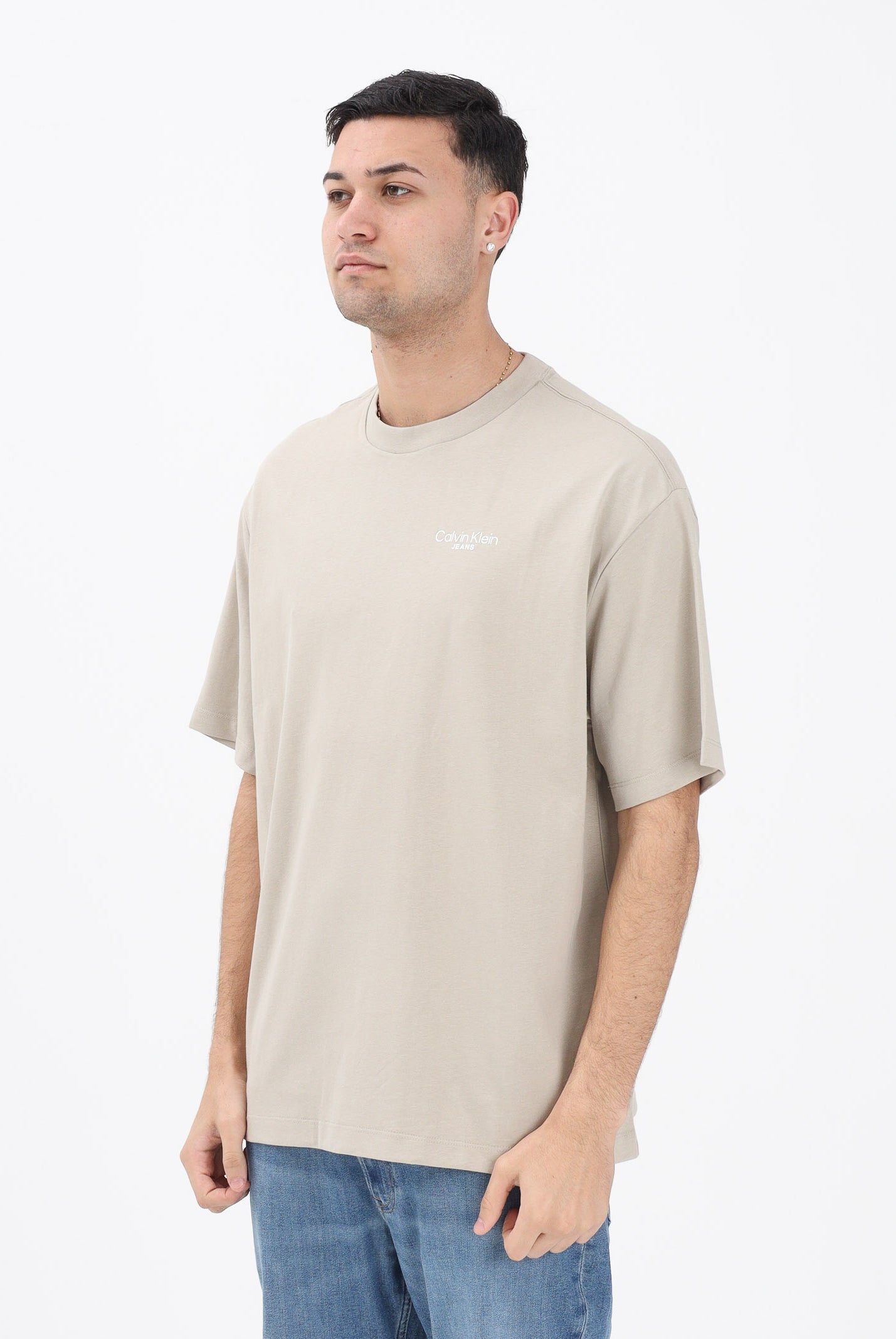 CALVIN KLEIN JEANS T-shirt a manica corta beige da uomo con stampa logo sul retro LV04RD825G2F3 . CALVIN KLEIN JEANS