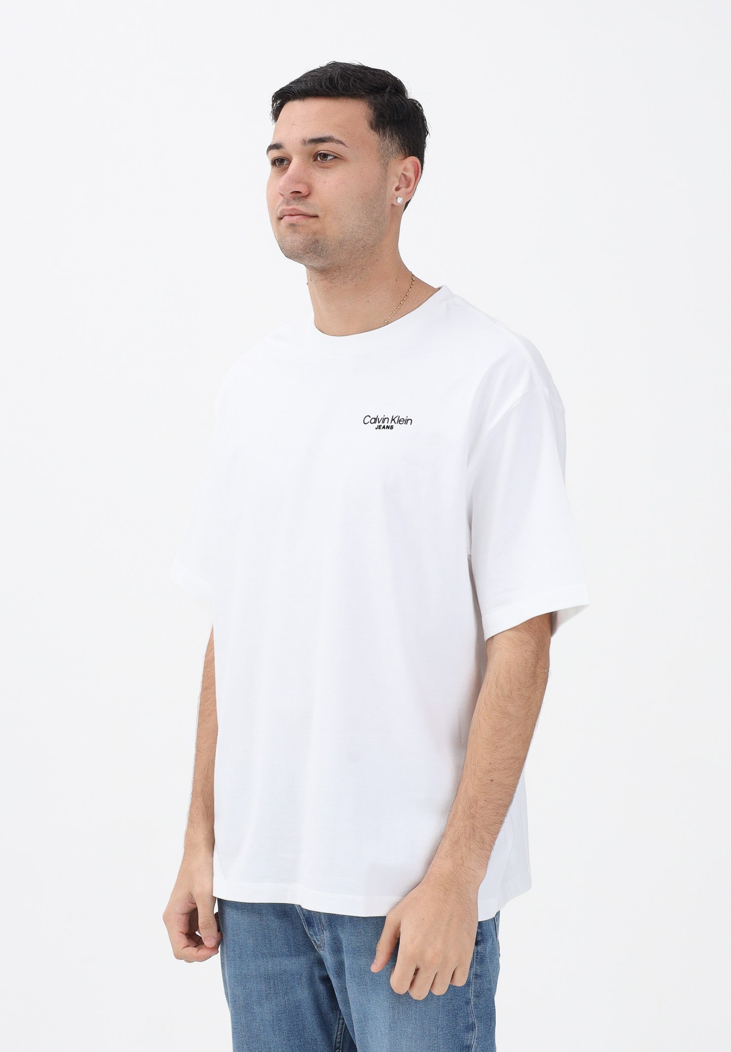 CALVIN KLEIN JEANS T-shirt a manica corta bianca da uomo con stampa sul retro LV04RD825GYAA . CALVIN KLEIN JEANS