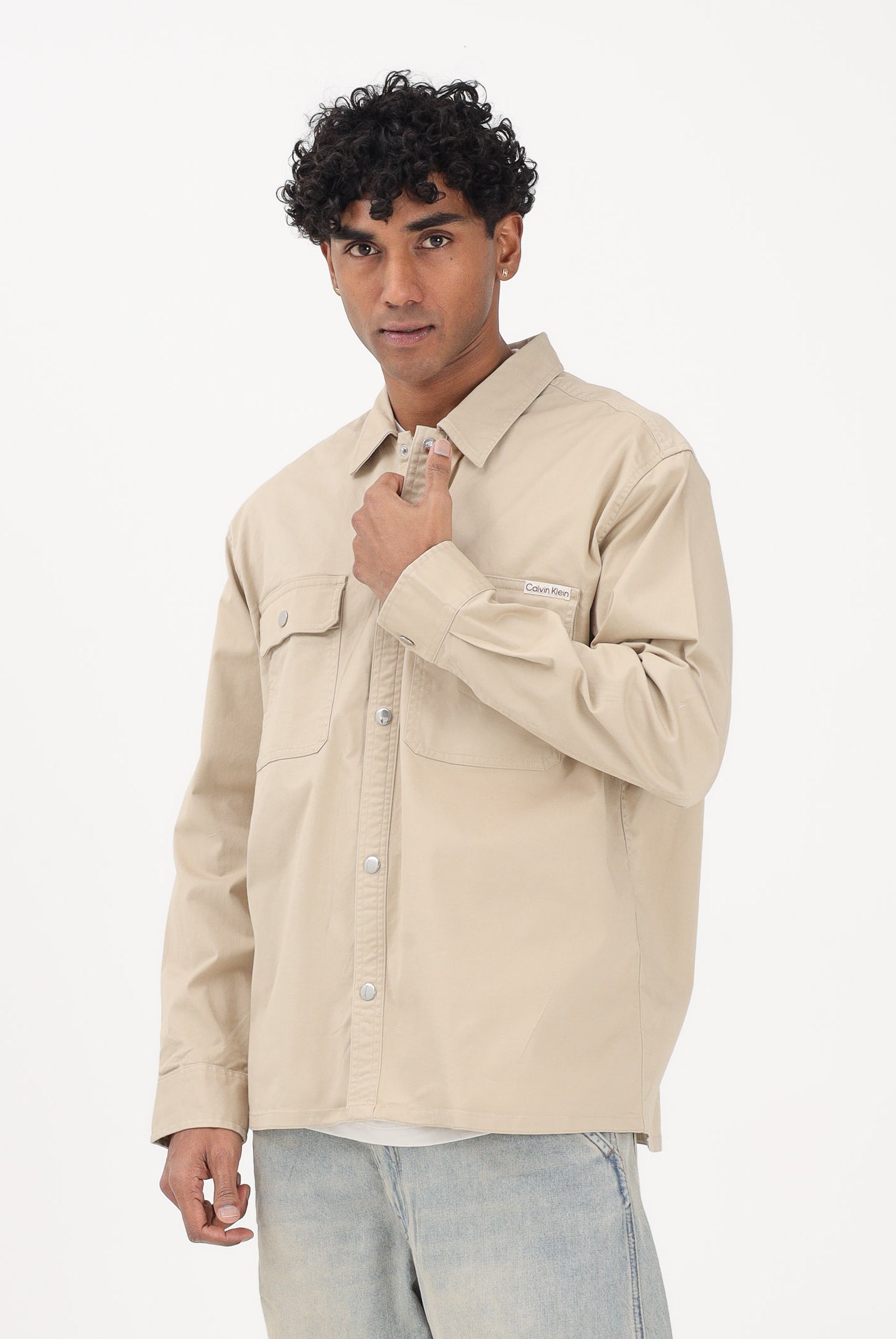 CALVIN KLEIN JEANS Camicia a manica lunga beige da uomo LV04RE103GPF0 . CALVIN KLEIN JEANS