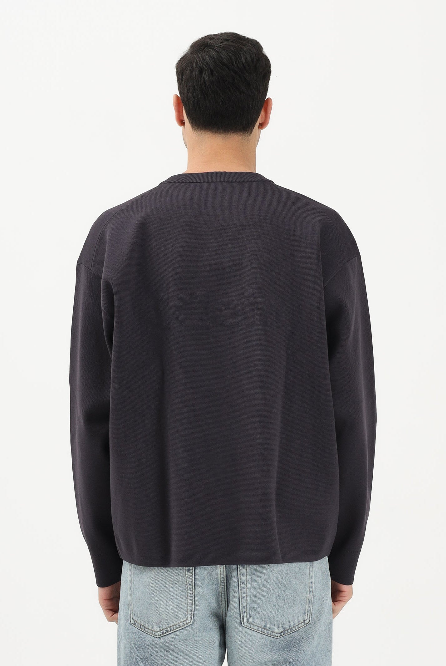 CALVIN KLEIN JEANS Maglioncino girocollo blu da uomo con grafica con logo tono su tono LV04RE304GCR1 . CALVIN KLEIN JEANS