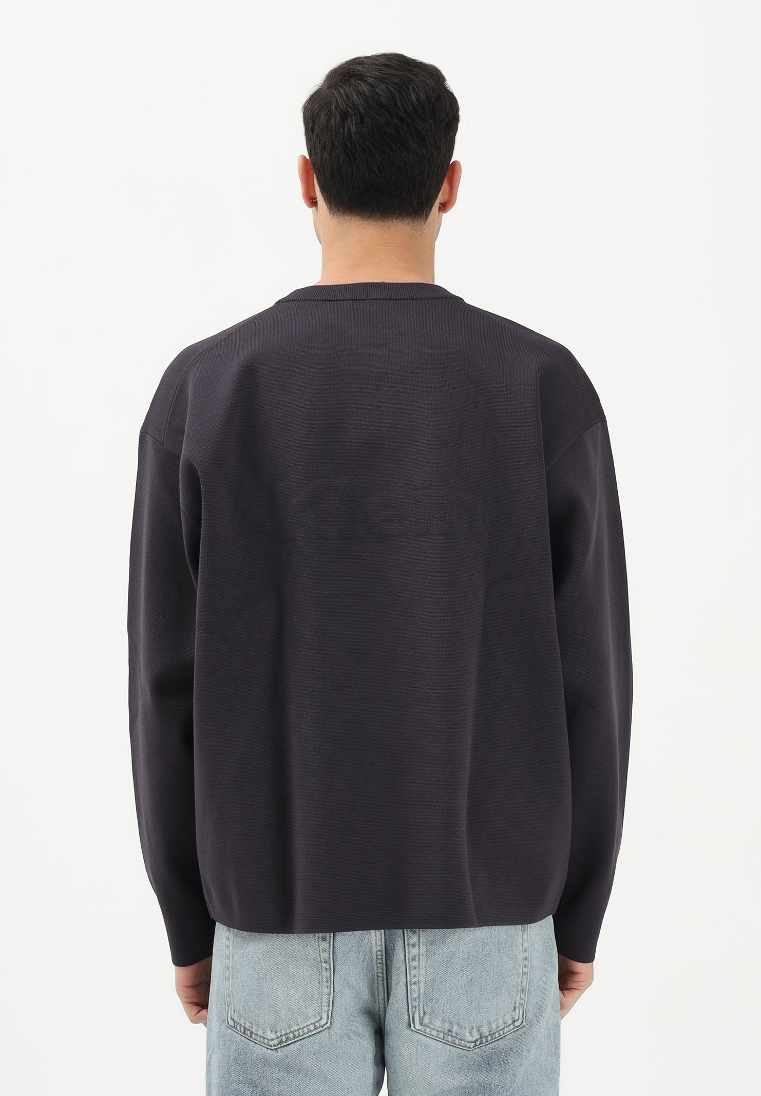 CALVIN KLEIN JEANS Maglioncino girocollo blu da uomo con grafica con logo tono su tono LV04RE304GCR1 . CALVIN KLEIN JEANS