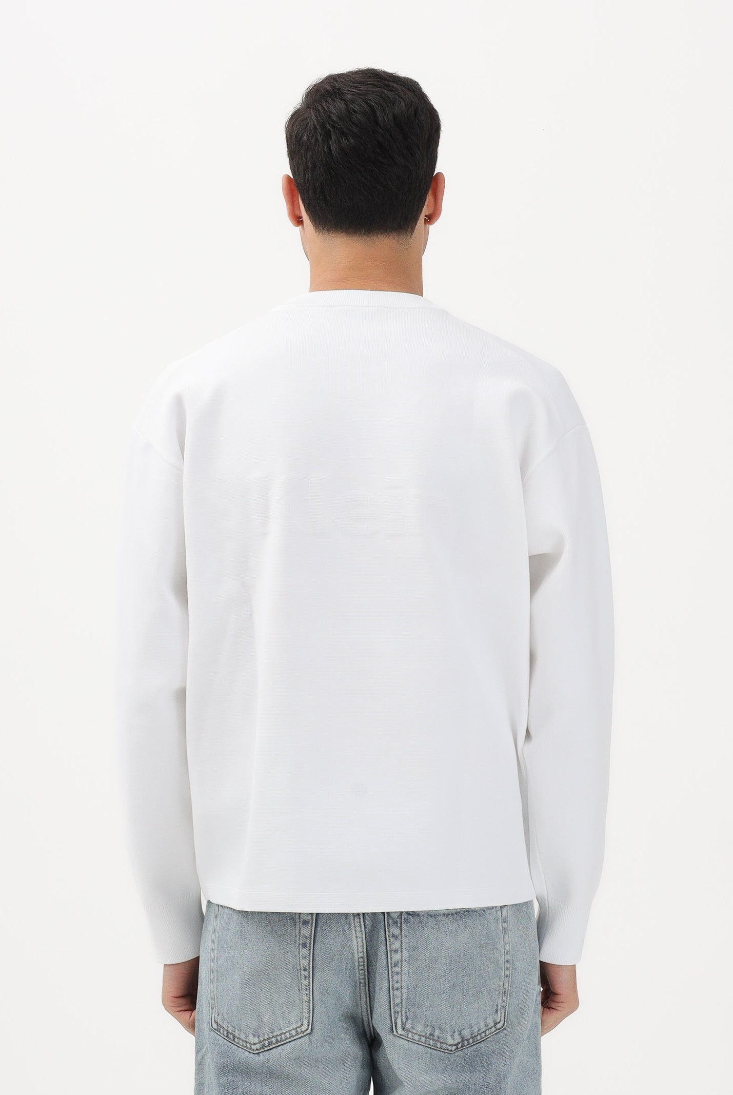 CALVIN KLEIN JEANS Maglioncino girocollo bianco da uomo con grafica con logo tono su tono LV04RE304GYAA . CALVIN KLEIN JEANS