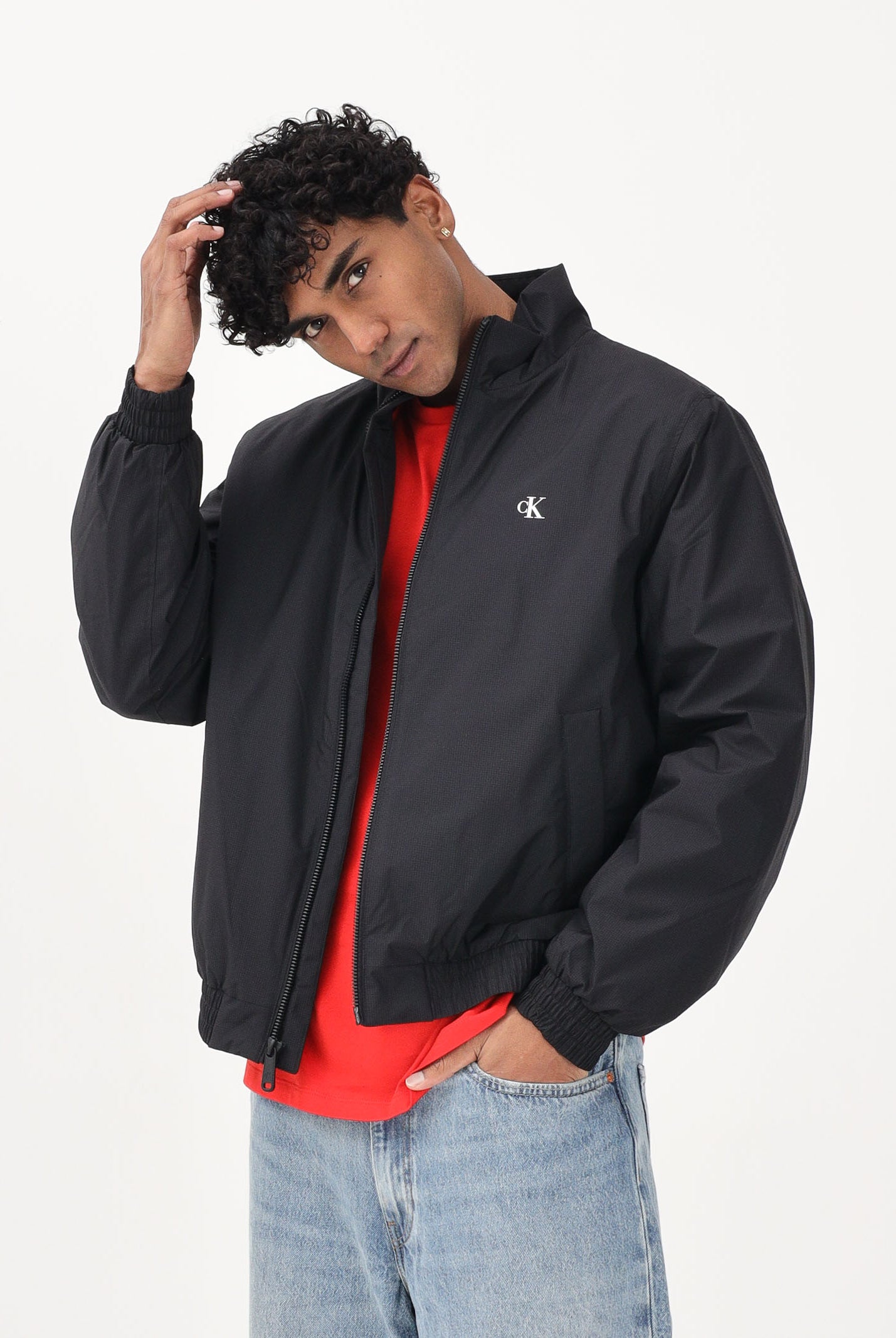 CALVIN KLEIN JEANS Giacca a vento Harrington nera da uomo LV04RE515GUB1 . CALVIN KLEIN JEANS