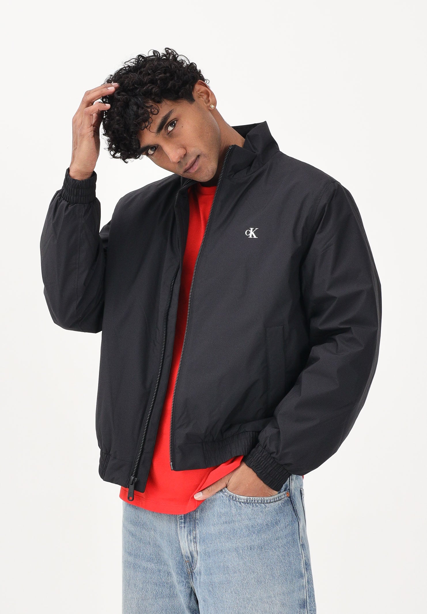 CALVIN KLEIN JEANS Giacca a vento Harrington nera da uomo LV04RE515GUB1 . CALVIN KLEIN JEANS