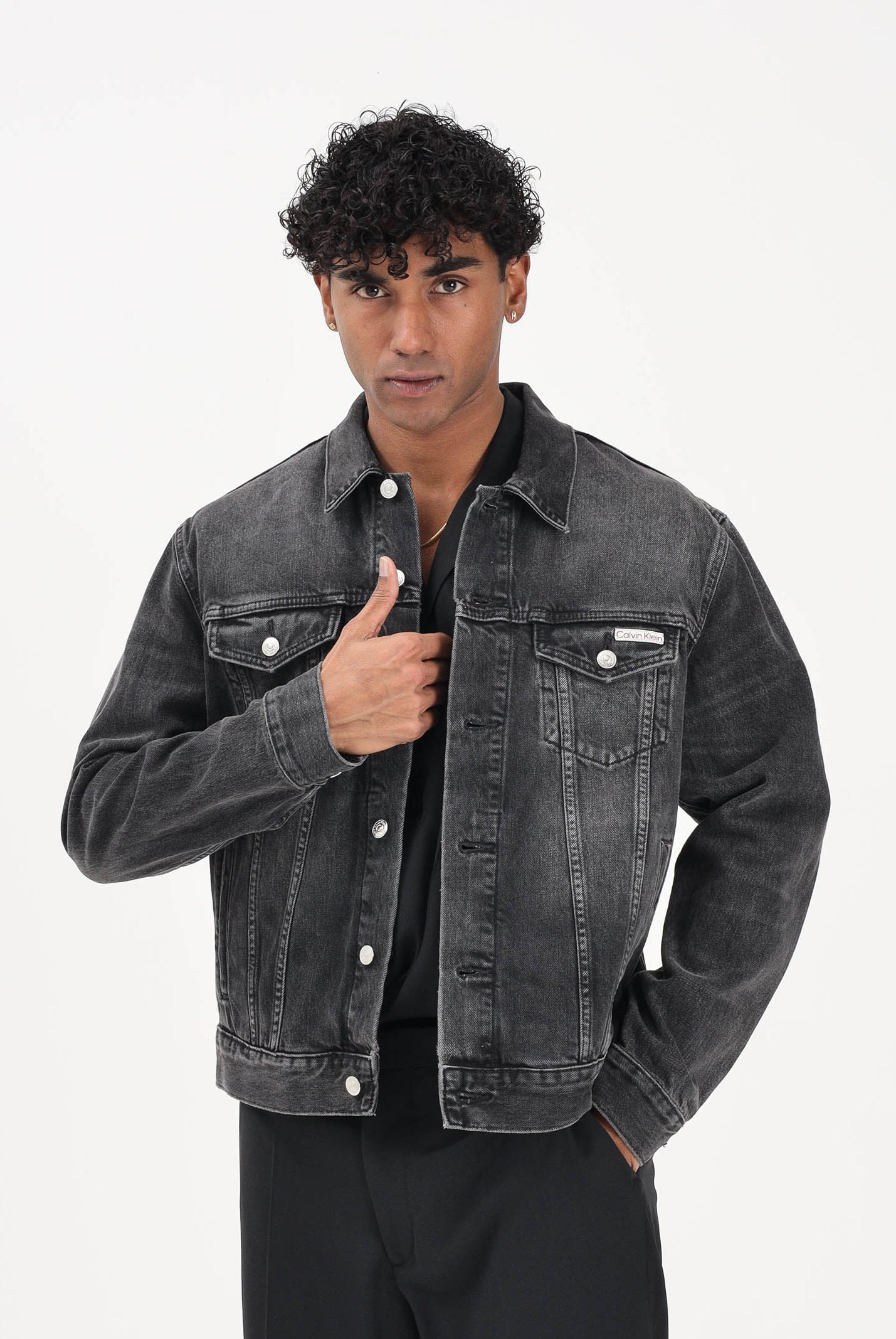 CALVIN KLEIN JEANS Giubbotto Classic in denim nero da uomo LV04RE765G2U4 . CALVIN KLEIN JEANS