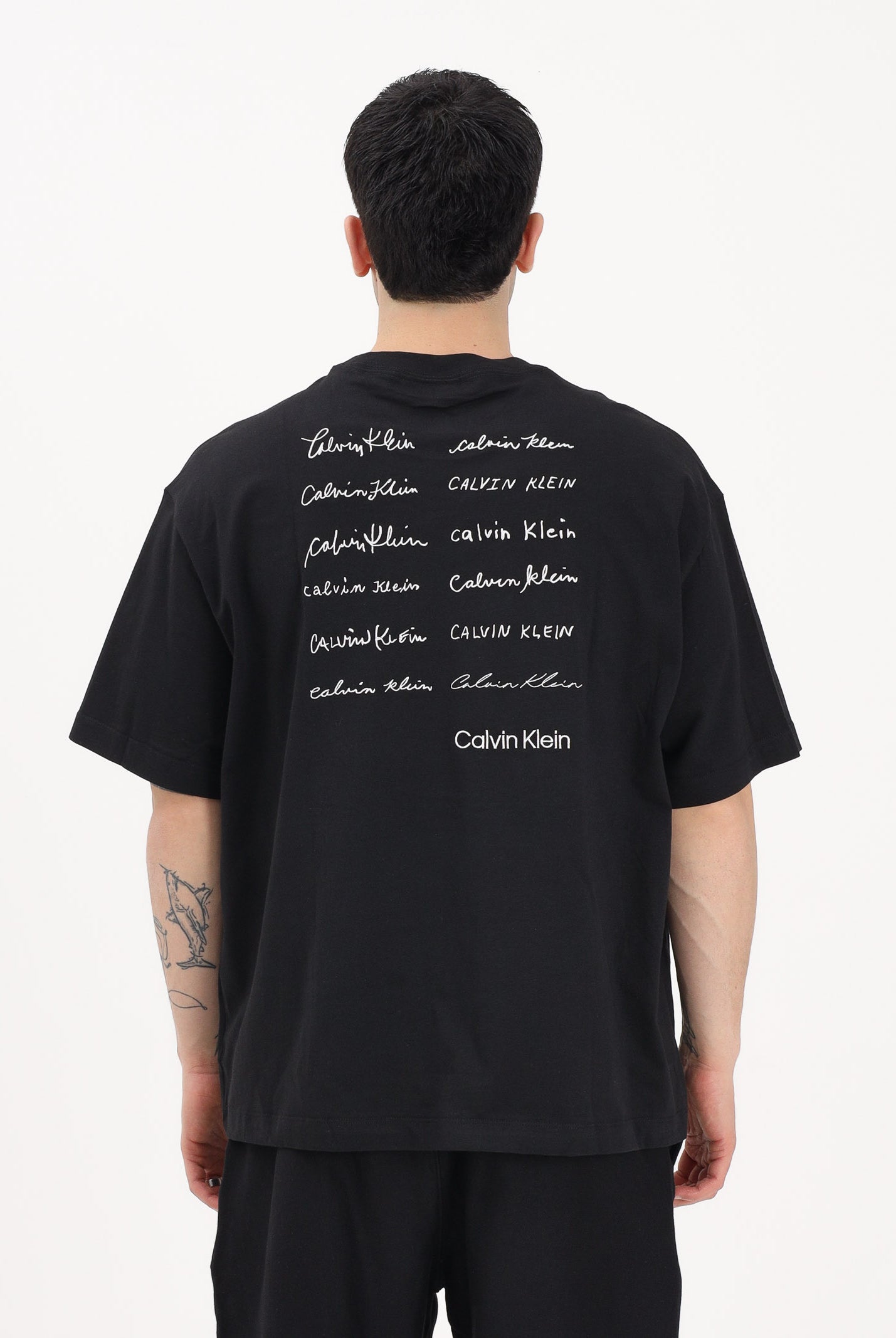 CALVIN KLEIN JEANS T-shirt a manica corta nera da uomo con logo frontale e stampa sul retro LV04RE828G UB1 CALVIN KLEIN JEANS