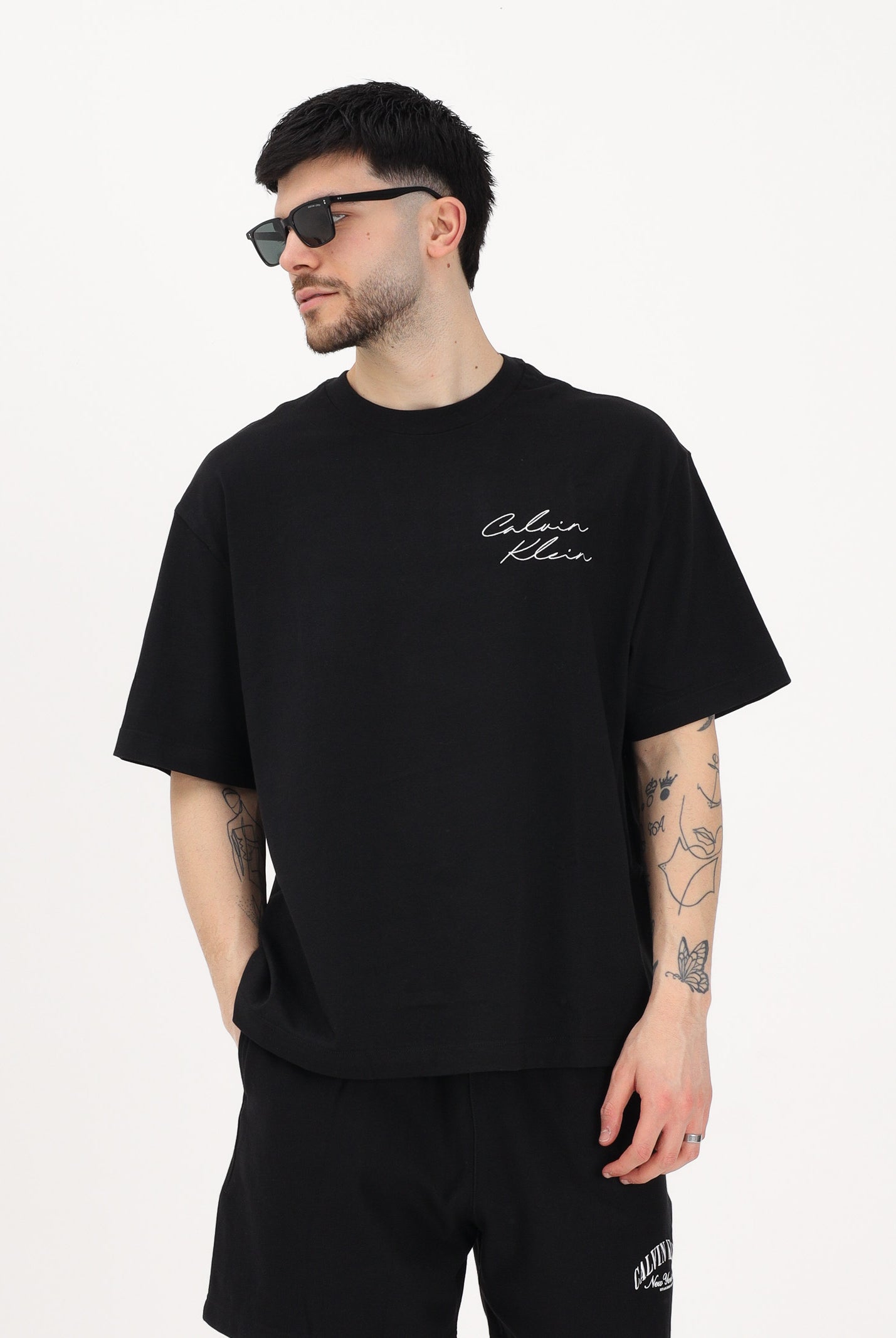 CALVIN KLEIN JEANS T-shirt a manica corta nera da uomo con logo frontale e stampa sul retro LV04RE828G UB1 CALVIN KLEIN JEANS