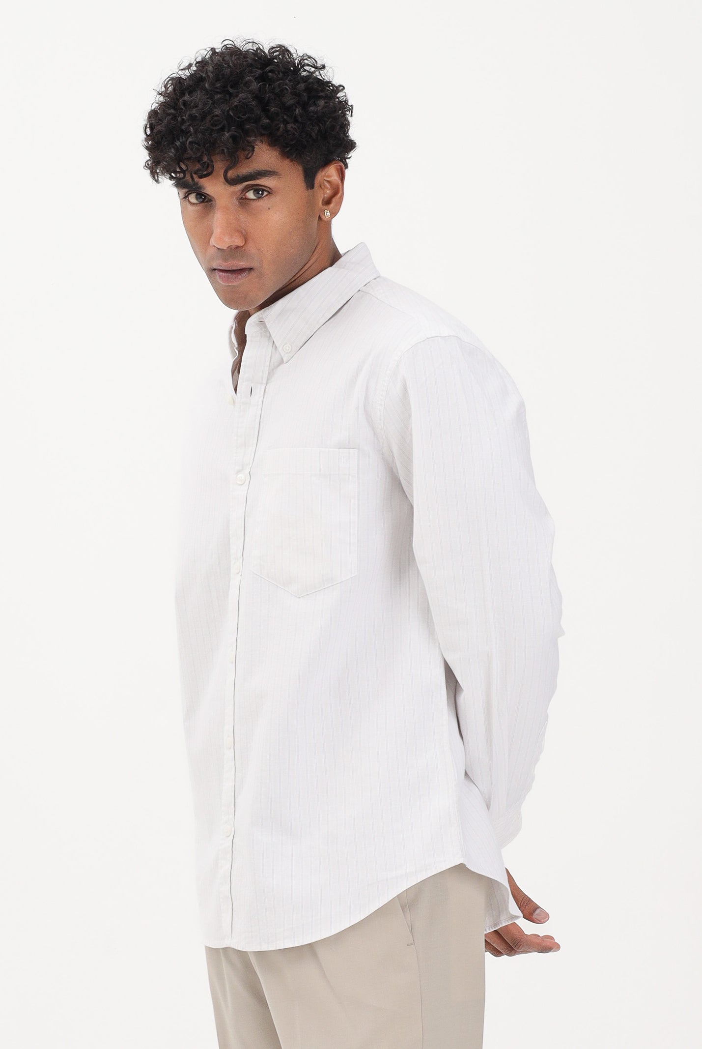 CALVIN KLEIN JEANS Camicia a manica lunga bianca da uomo con fantasia a righe sottili beige LV04RF100G 67U CALVIN KLEIN JEANS