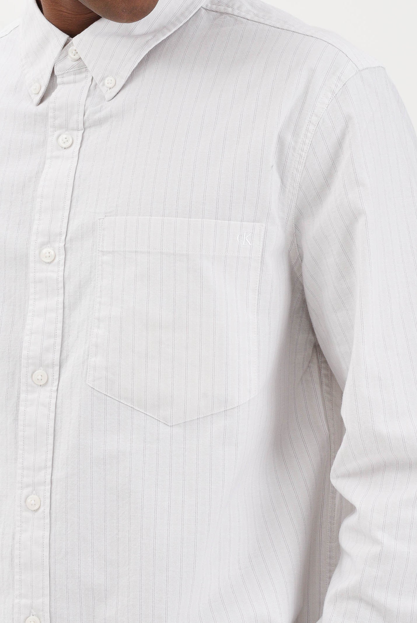 CALVIN KLEIN JEANS Camicia a manica lunga bianca da uomo con fantasia a righe sottili beige LV04RF100G 67U CALVIN KLEIN JEANS