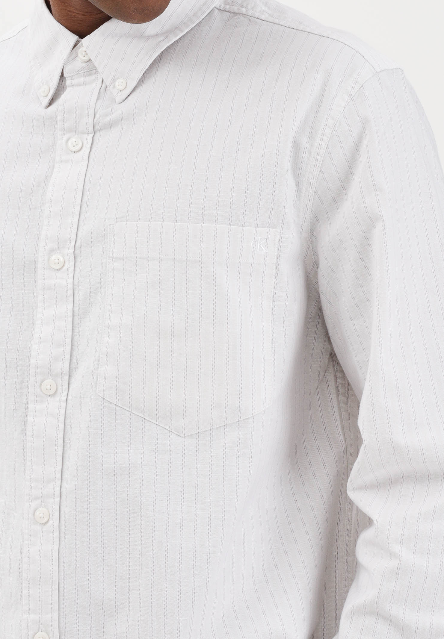 CALVIN KLEIN JEANS Camicia a manica lunga bianca da uomo con fantasia a righe sottili beige LV04RF100G 67U CALVIN KLEIN JEANS