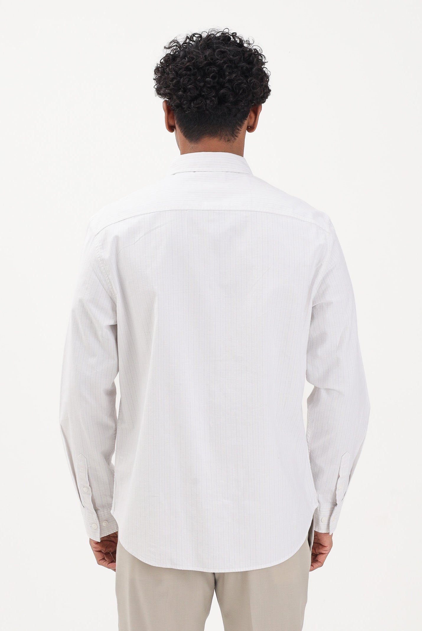 CALVIN KLEIN JEANS Camicia a manica lunga bianca da uomo con fantasia a righe sottili beige LV04RF100G 67U CALVIN KLEIN JEANS