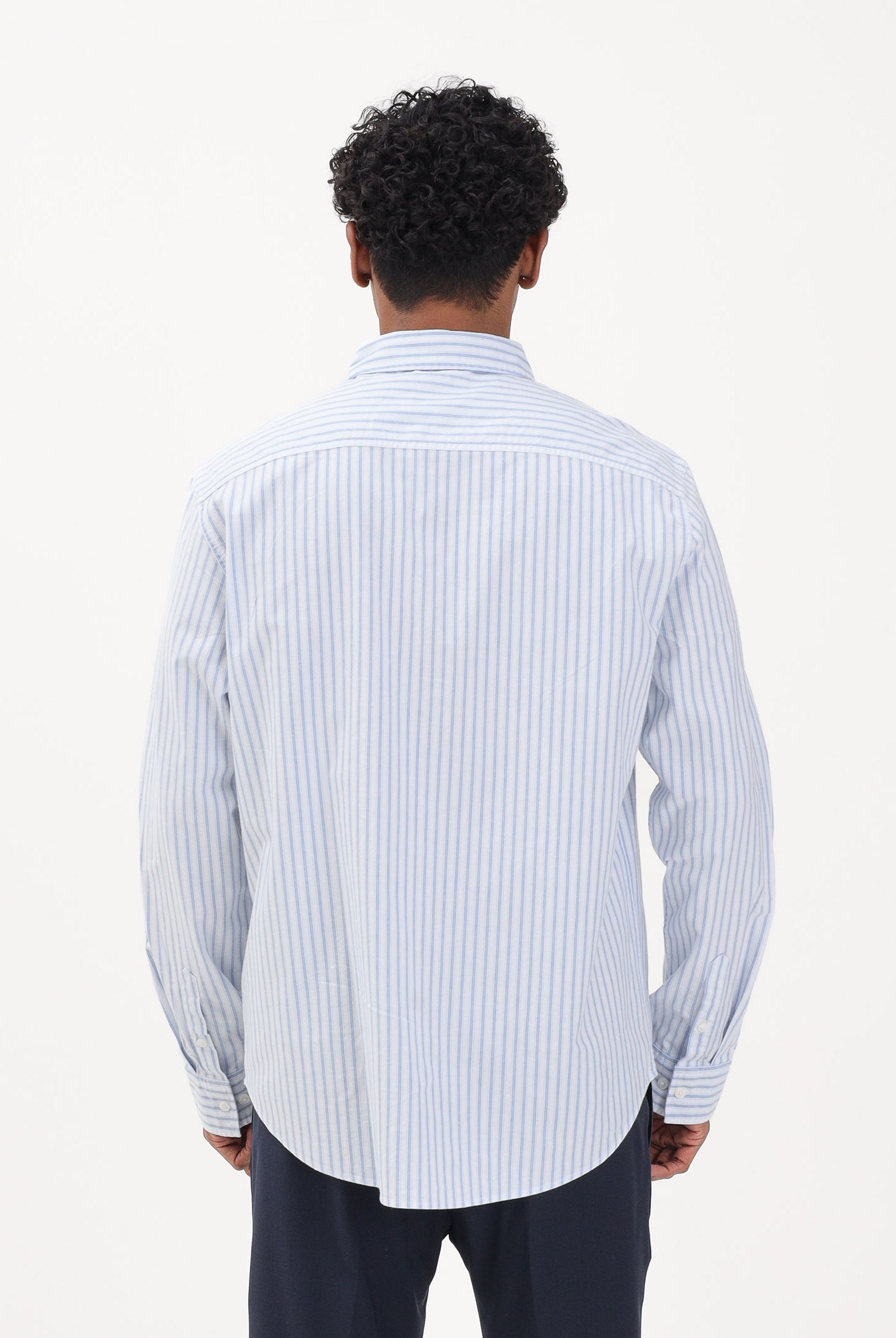 CALVIN KLEIN JEANS Camicia a manica lunga bianca da uomo con fantasia a righe sottili azzurre LV04RF100G C32 CALVIN KLEIN JEANS