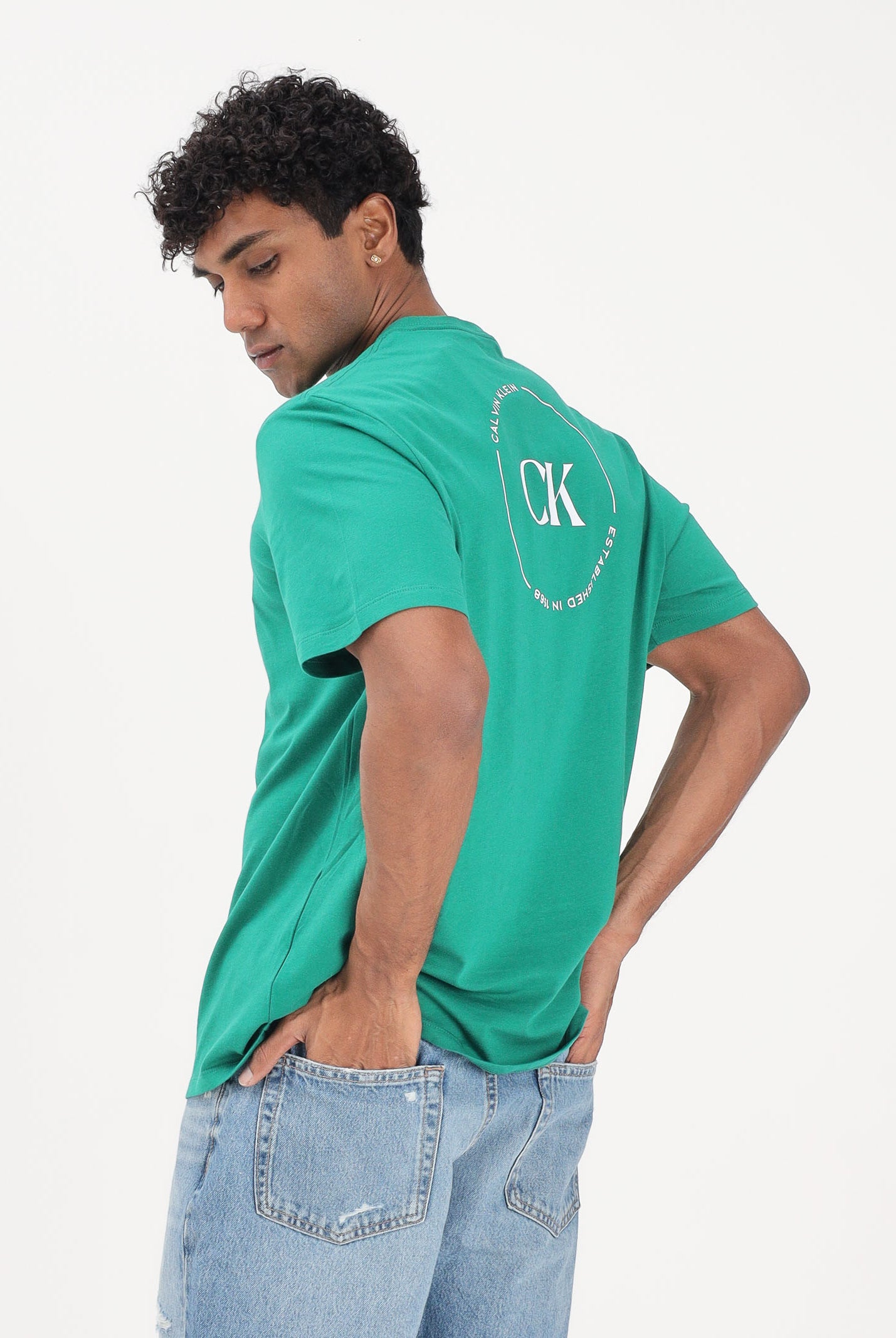 CALVIN KLEIN JEANS T-shirt a manica corta verde da uomo con stampa sul retro LV04RF801G L4G CALVIN KLEIN JEANS